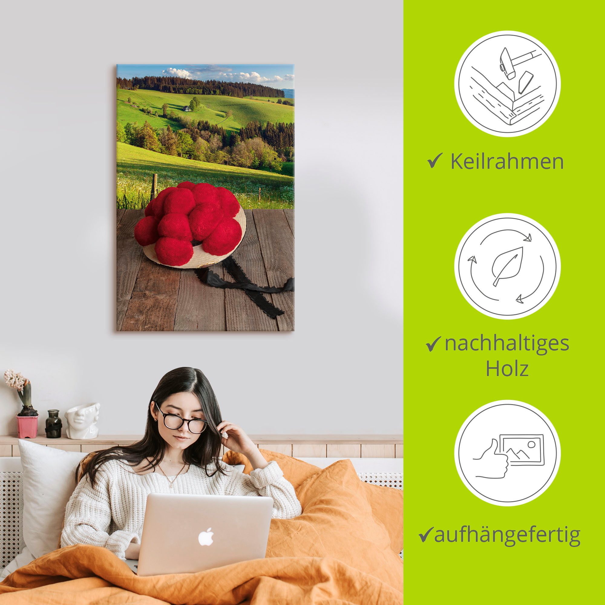 Artland Artprint Bollenhut uit het Zwarte Woud op een houten tafel als artprint van aluminium, artprint voor buiten, artprint op linnen in verschillende maten