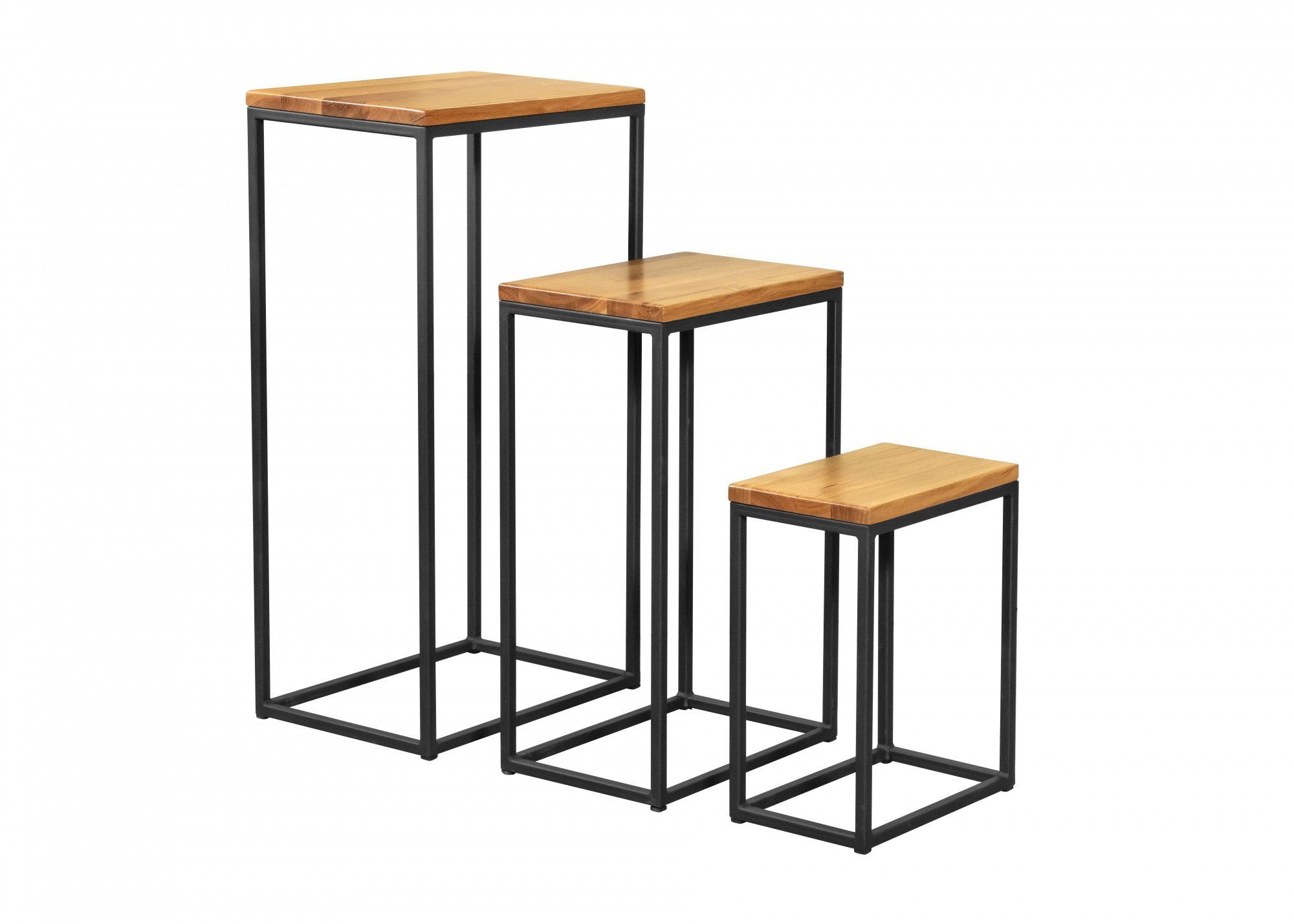 Home affaire Bijzettafel 3-delige set Metalen poten, eiken massief houten plaat (set, 3 stuks) bijzettafels beige