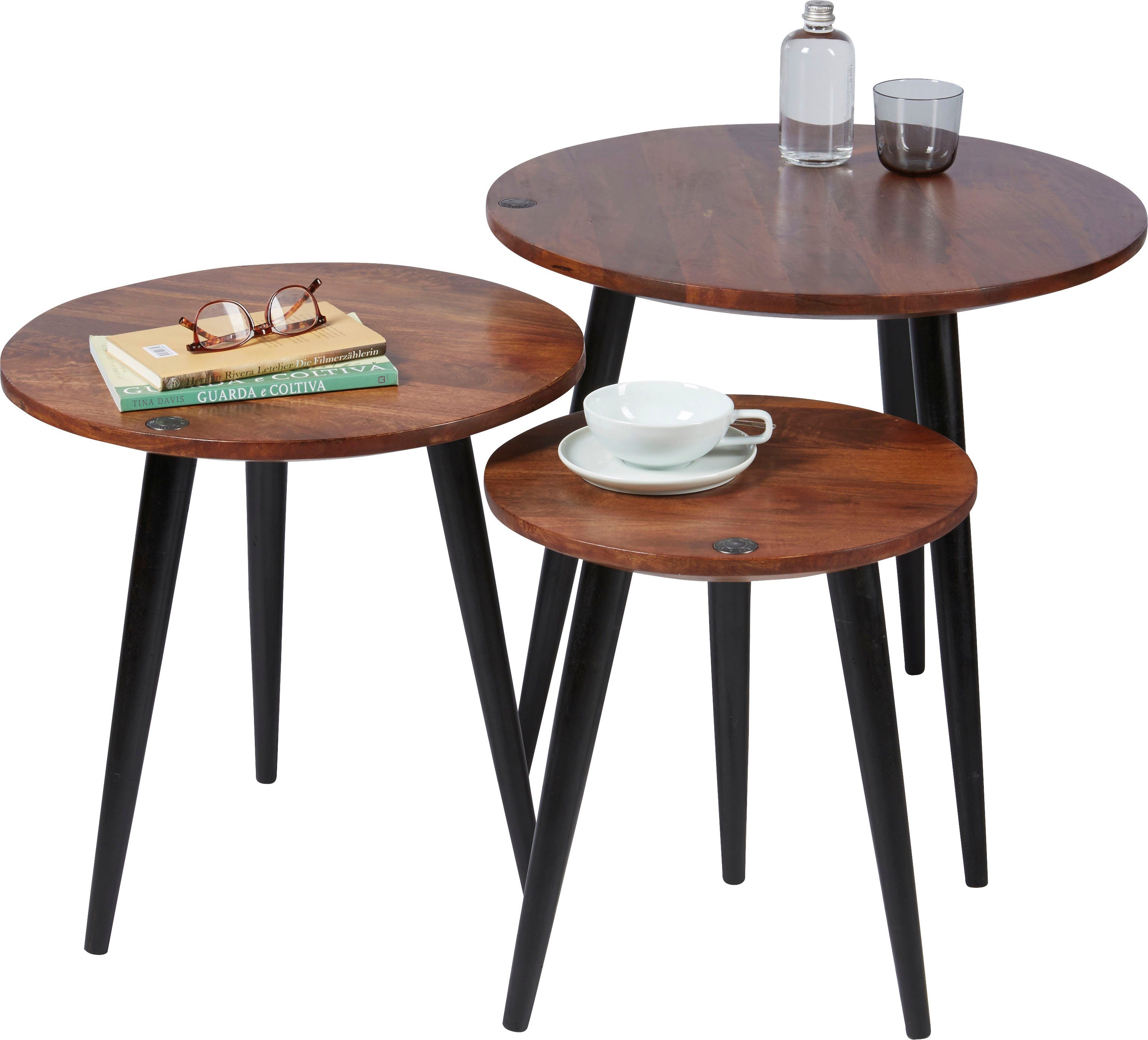 TOM TAILOR HOME Bijzettafel T-WOOD TABLE HIGH Bijzettafel met knoopdetail, donker mangohout en zwarte poten