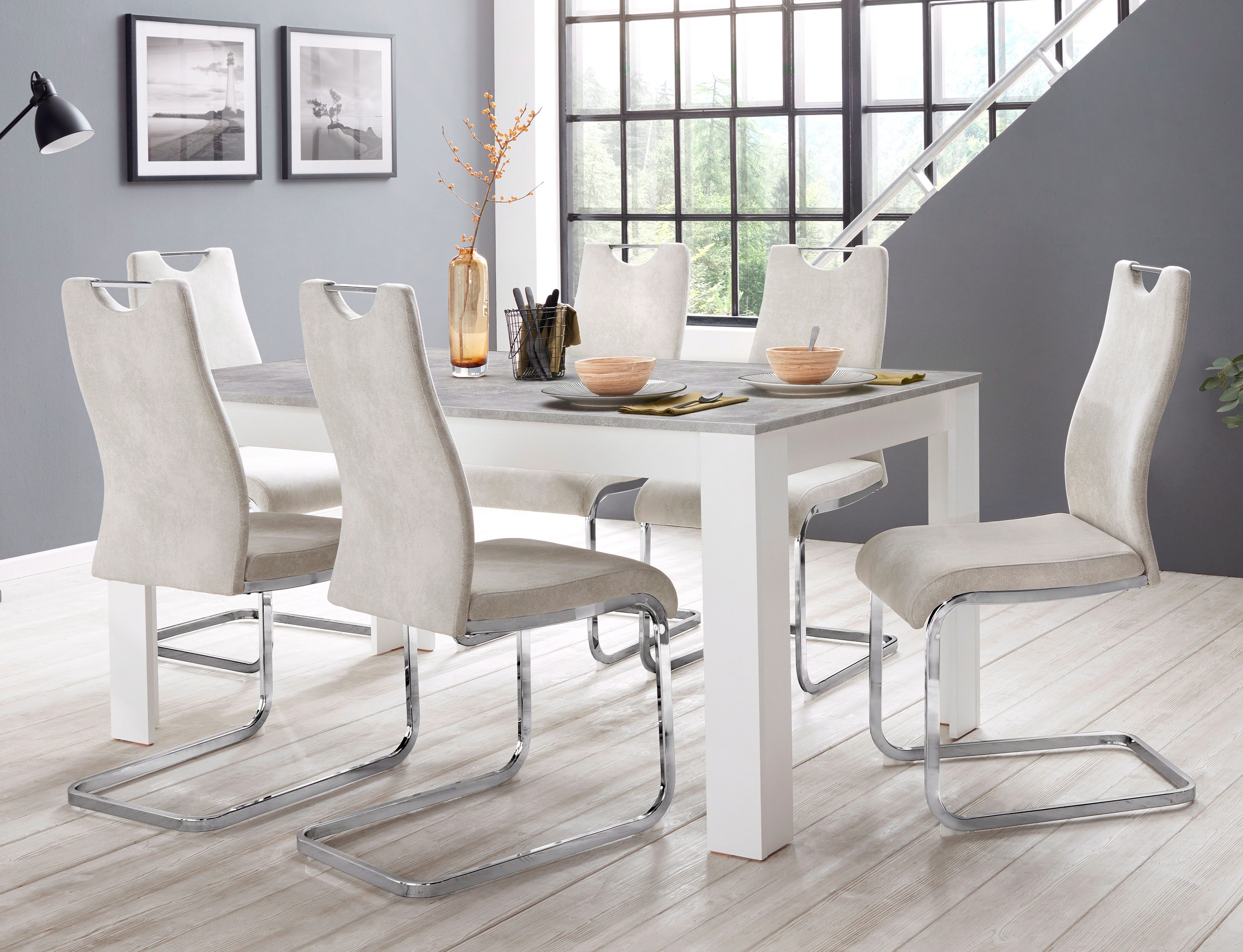 Home affaire Eetkamerstoel Milano (2 of 4 stuks), bekleding in microvezel of koord, sledestoel (set)