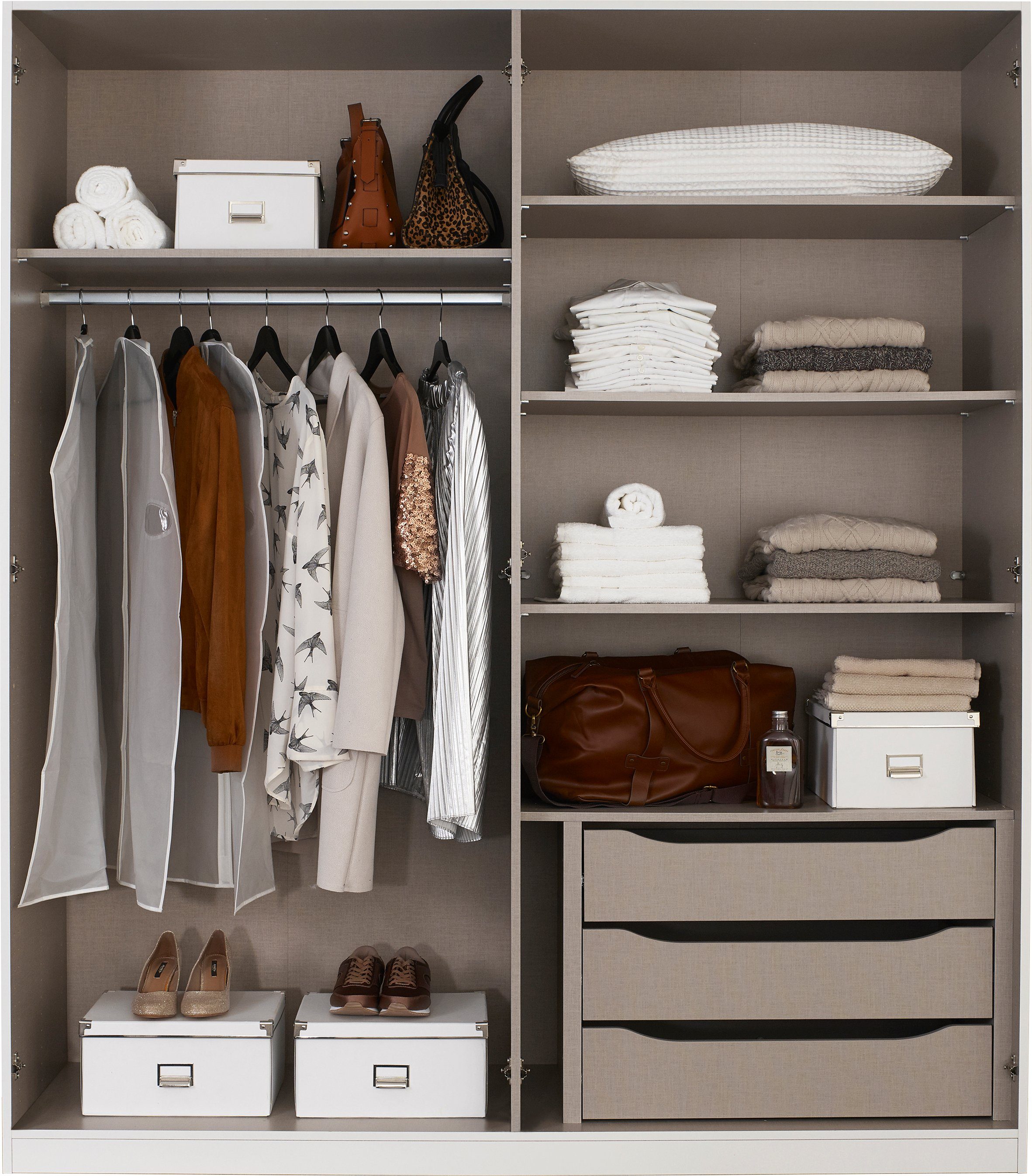 rauch Draaideurkast Bellezza inclusief lade-inzet, wasindeling en verdere accessoires