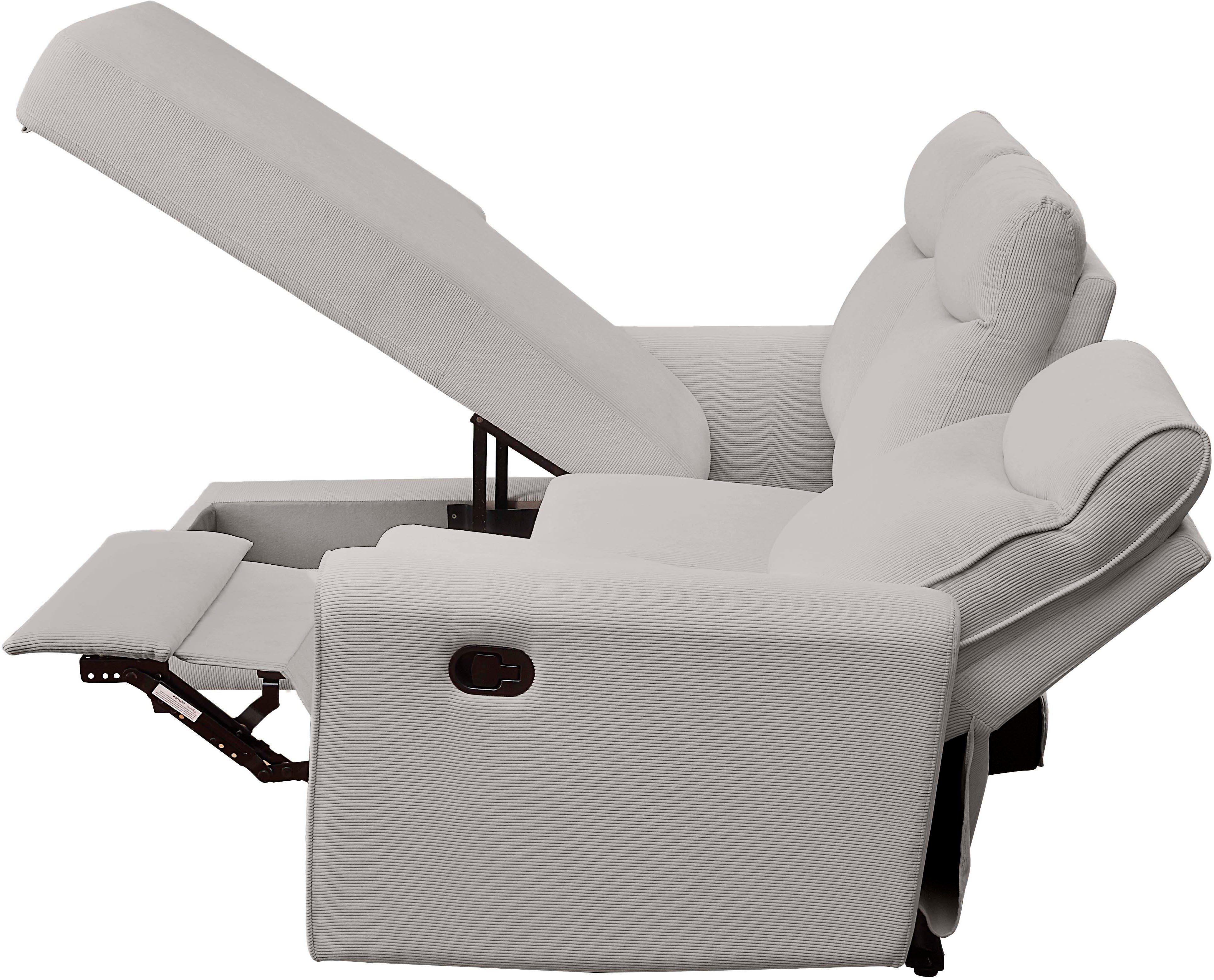 ATLANTIC home collection Hoekbank Gero L-vorm met relaxfunctie en bergruimte, met cordbekleding