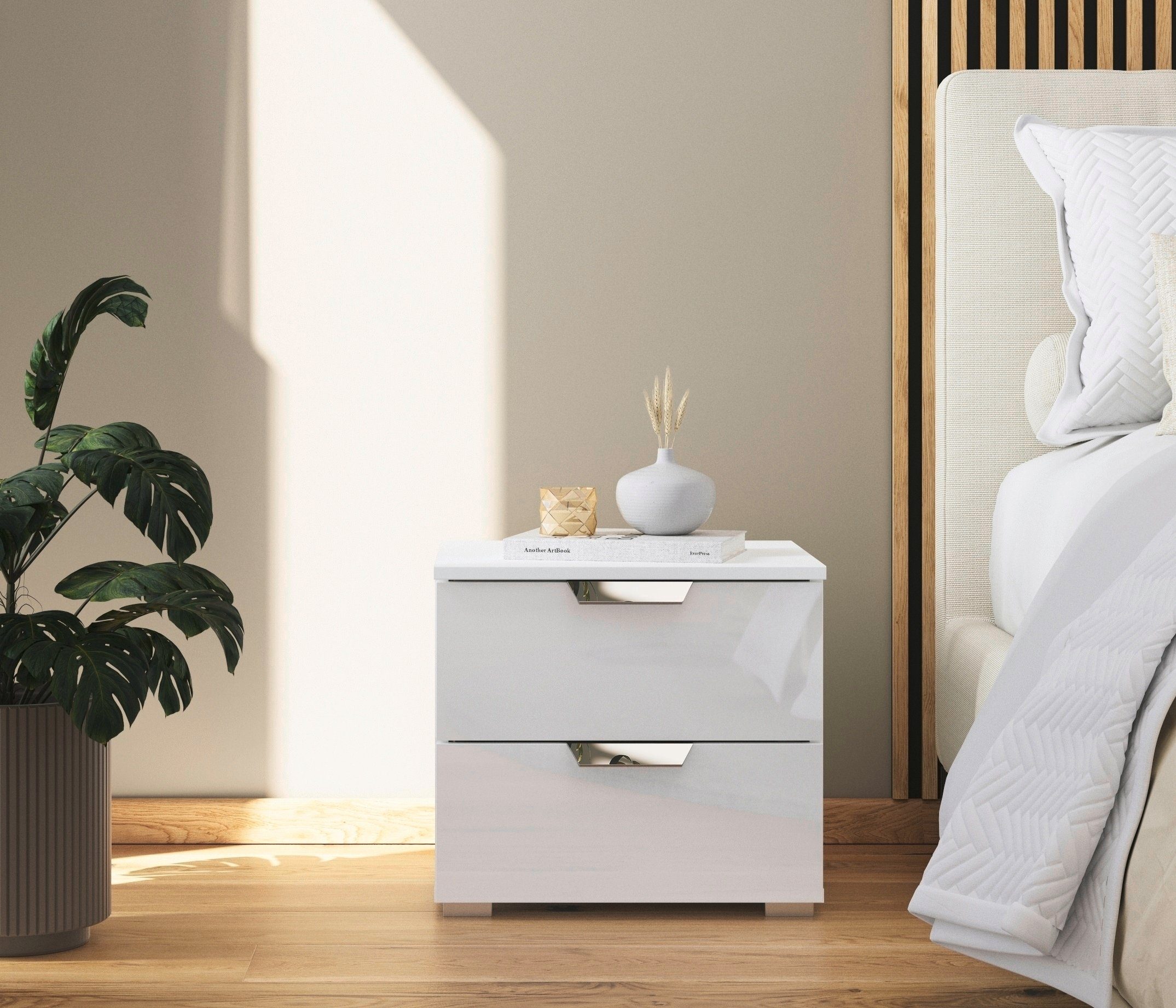 rauch Nachtkastje Glamour by Aditio met hoogglansfront, 2 laden met soft-closefunctie
