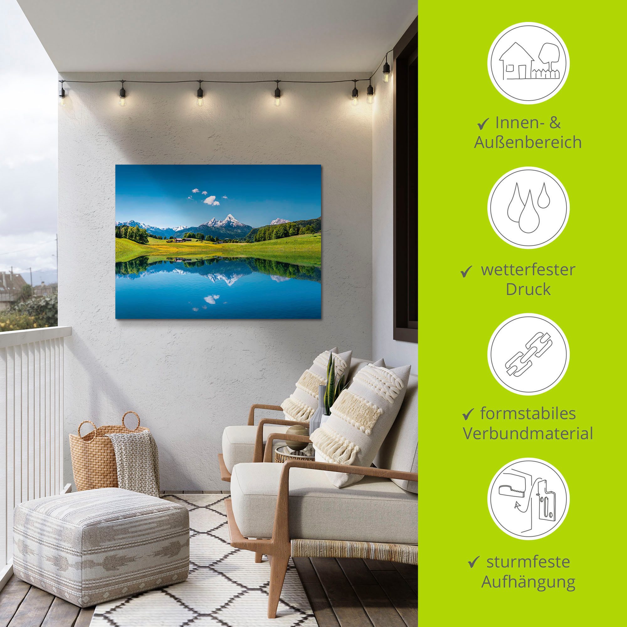 Artland Artprint Landschap in de Alpen als artprint van aluminium, artprint voor buiten, artprint op linnen, poster in verschillende maten. maten