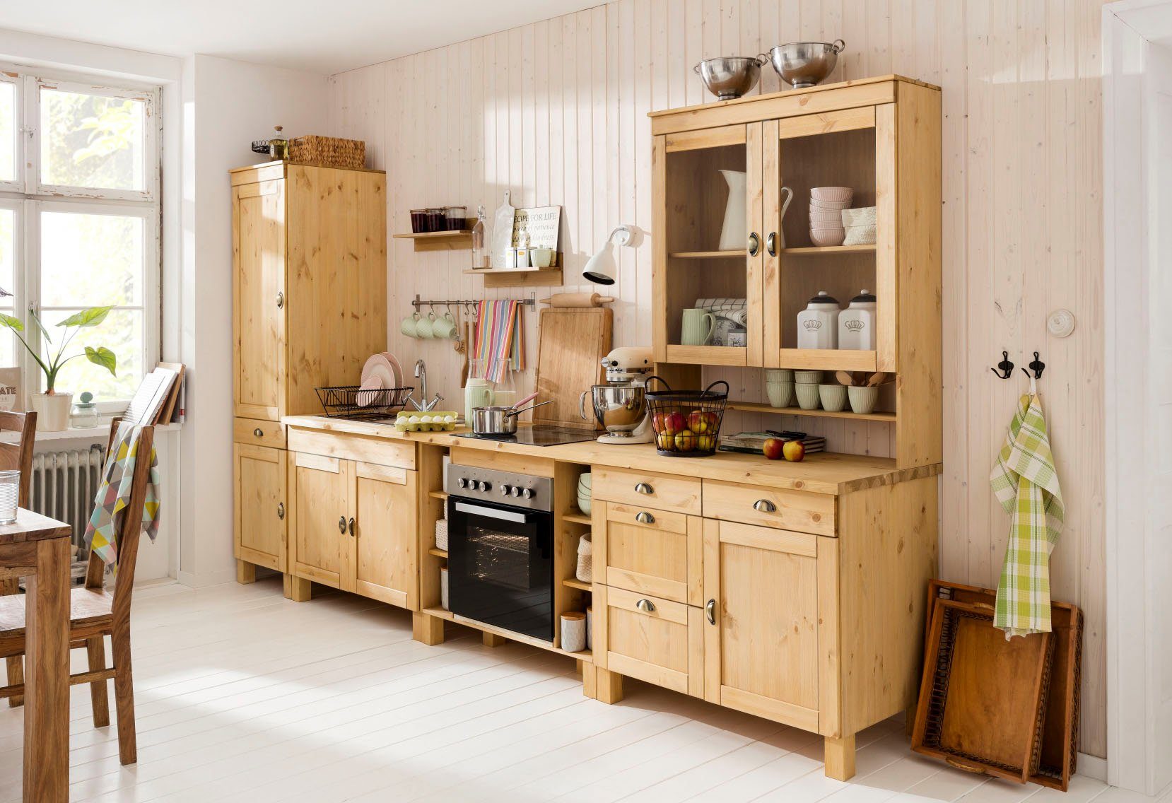 Home affaire Hoge kast Oslo 50 cm breed, in 2 diepten, 2 deuren, 1 lade, van massief grenen