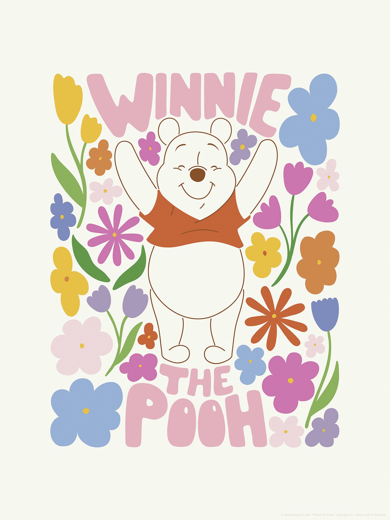 Komar Artprint Disney Winnie the Pooh Happy Botanical 300 x 280 cm (breedte x hoogte) - behang, vlies, woonkamer, slaapkamer (1 stuk)