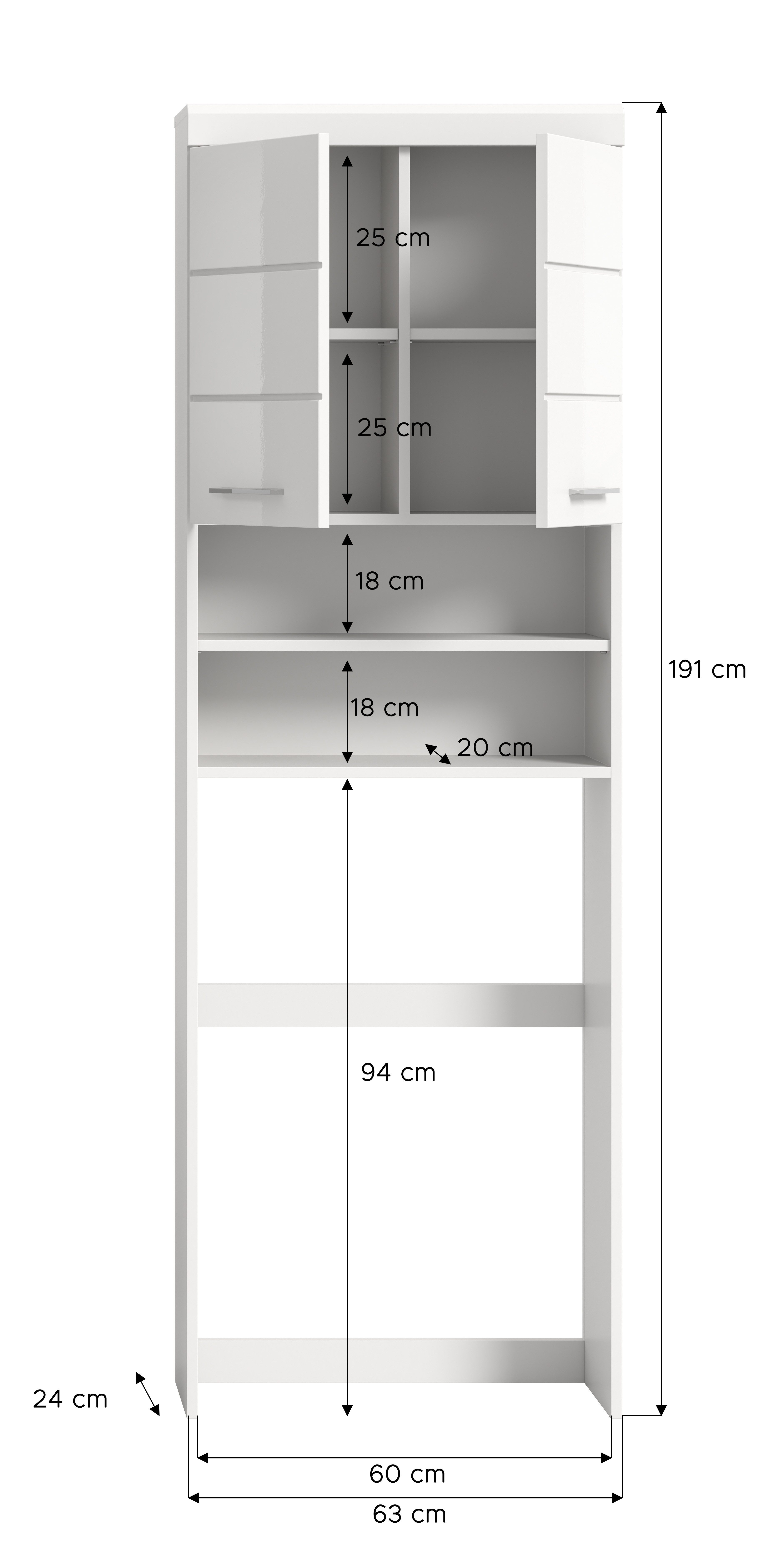 INOSIGN Kast voor wasmachine Siena, breedte 63 cm, voor wasmachine & droger, 2 deuren, MDF-front