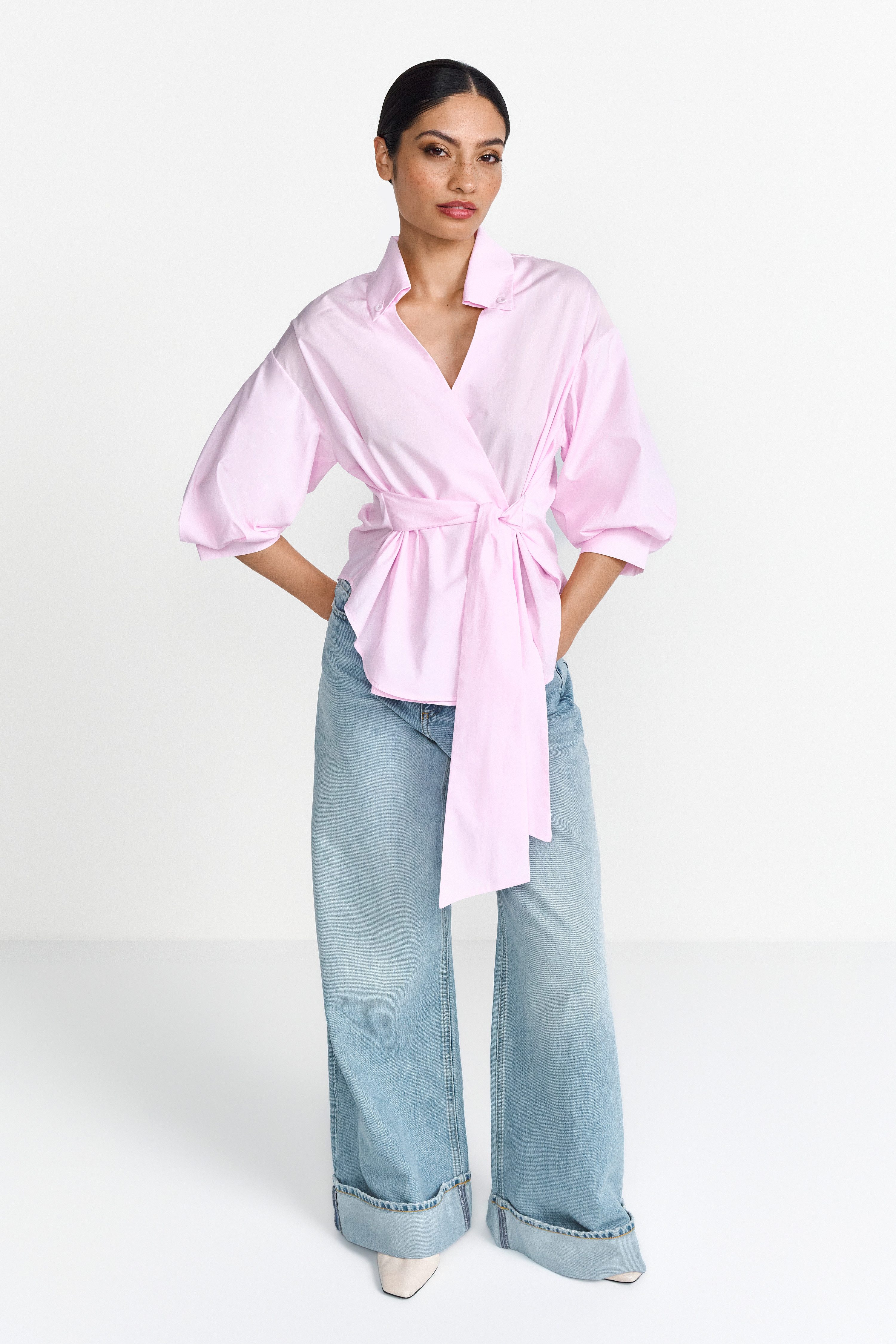 Rich & Royal Klassieke blouse Met overlappende schouder en button-down kraag