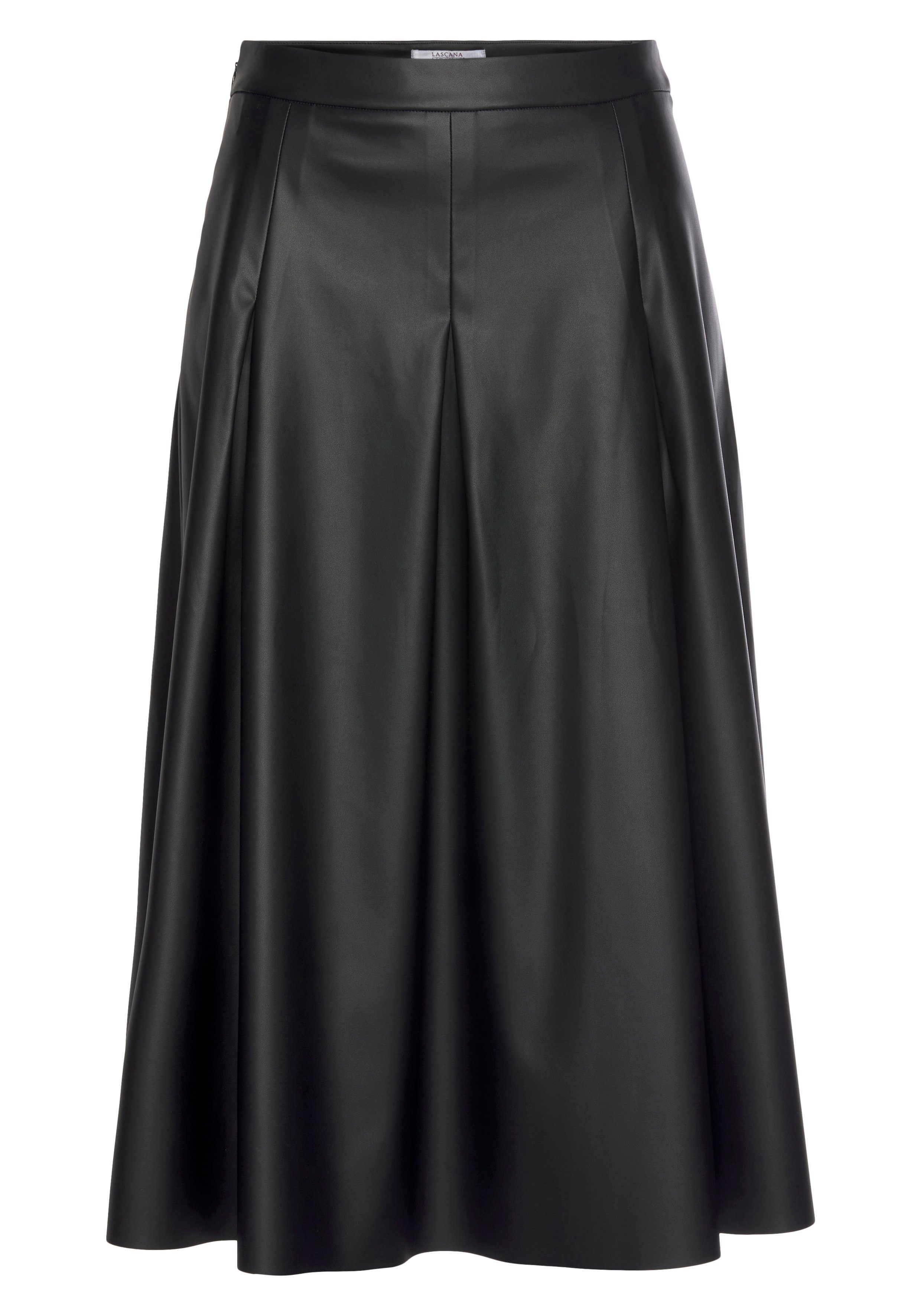 Lascana Imitatieleren rok in midi-lengte, hooggesneden plissérok, casual-chic