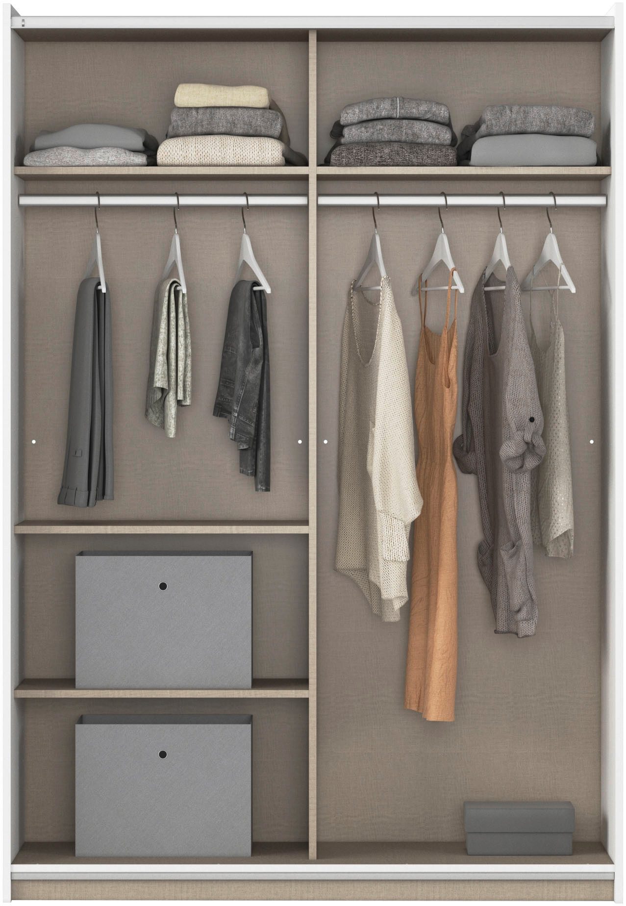 rauch Zweefdeurkast Kledingkast kast garderobe REFLECT inclusief praktische binneninrichting met 2 stoffen dozen made in germany