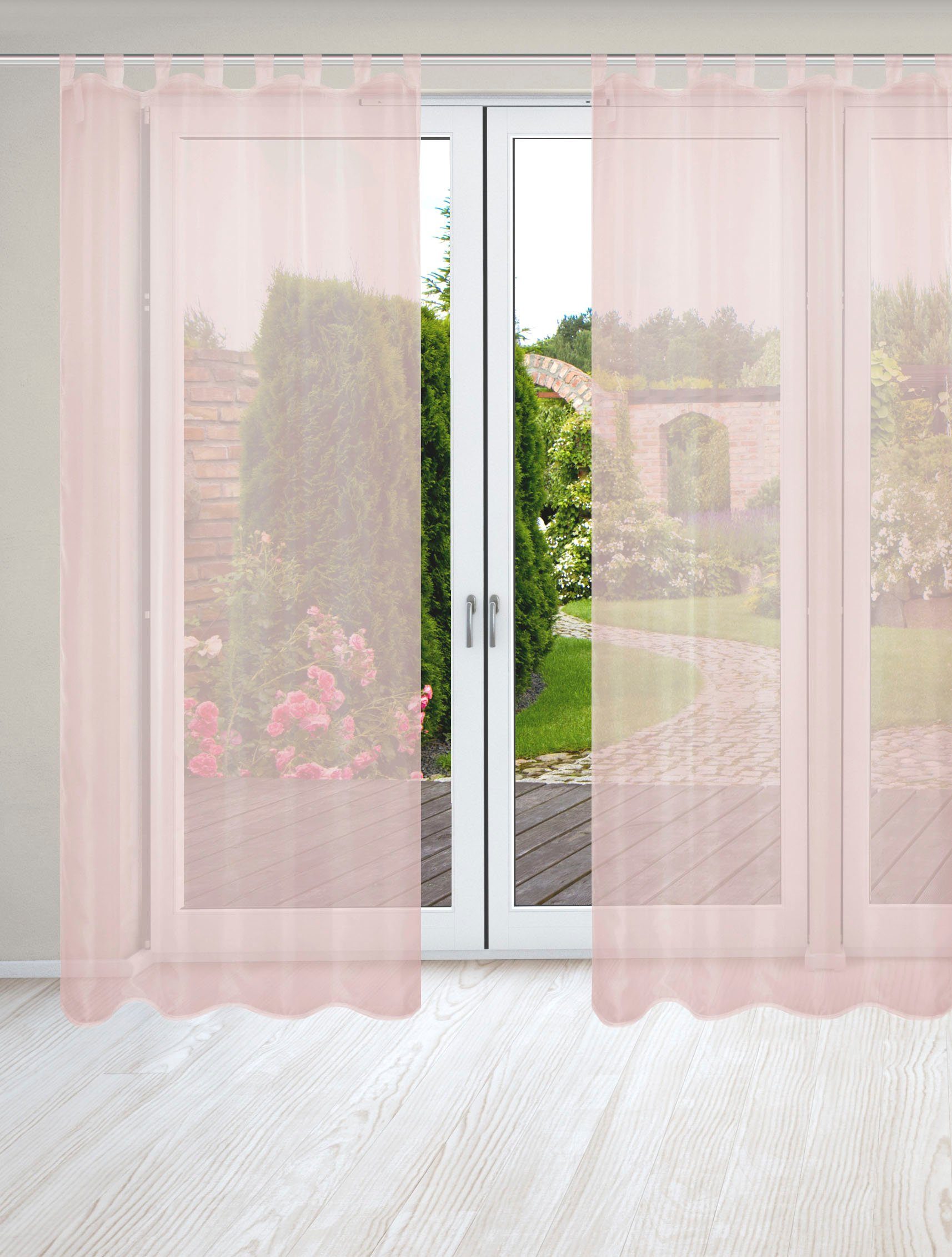 HOME WOHNIDEEN Gordijn NESSI 2-DELIG PAKKET Effen, voile, transparant, lussen incl. trekband, 2-pack (2 stuks) kant & klaar gordijnen roze