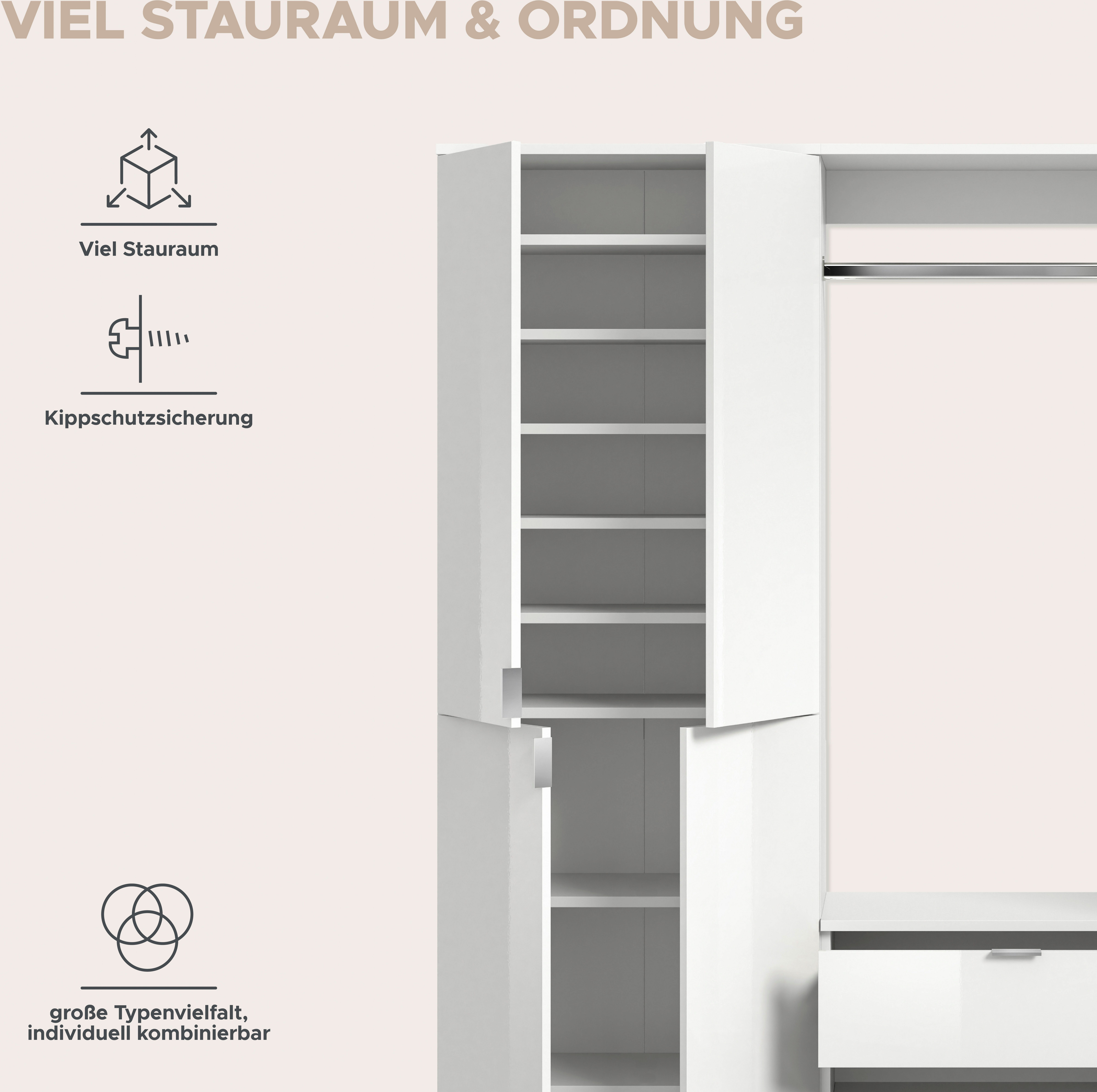 INOSIGN Halmeubelset Trondheim, Breedte 212 cm, 5-delig, bestaande uit: 2x garderobekast, 1 commode, 1 kledingstang, 1 legplank (set, 4-delig)