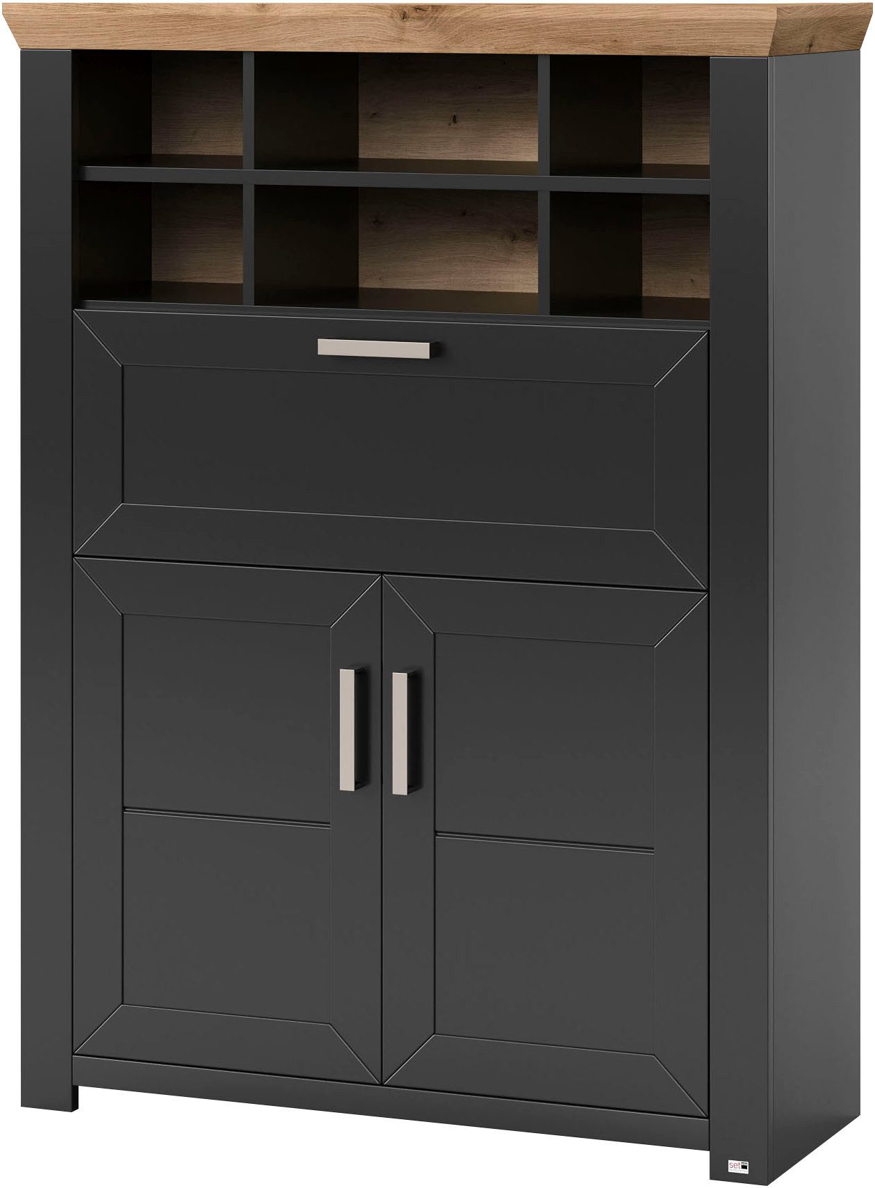 set one by Musterring Highboard York Type 15, met houten deuren en klep, verlichting optioneel, breedte 105 cm