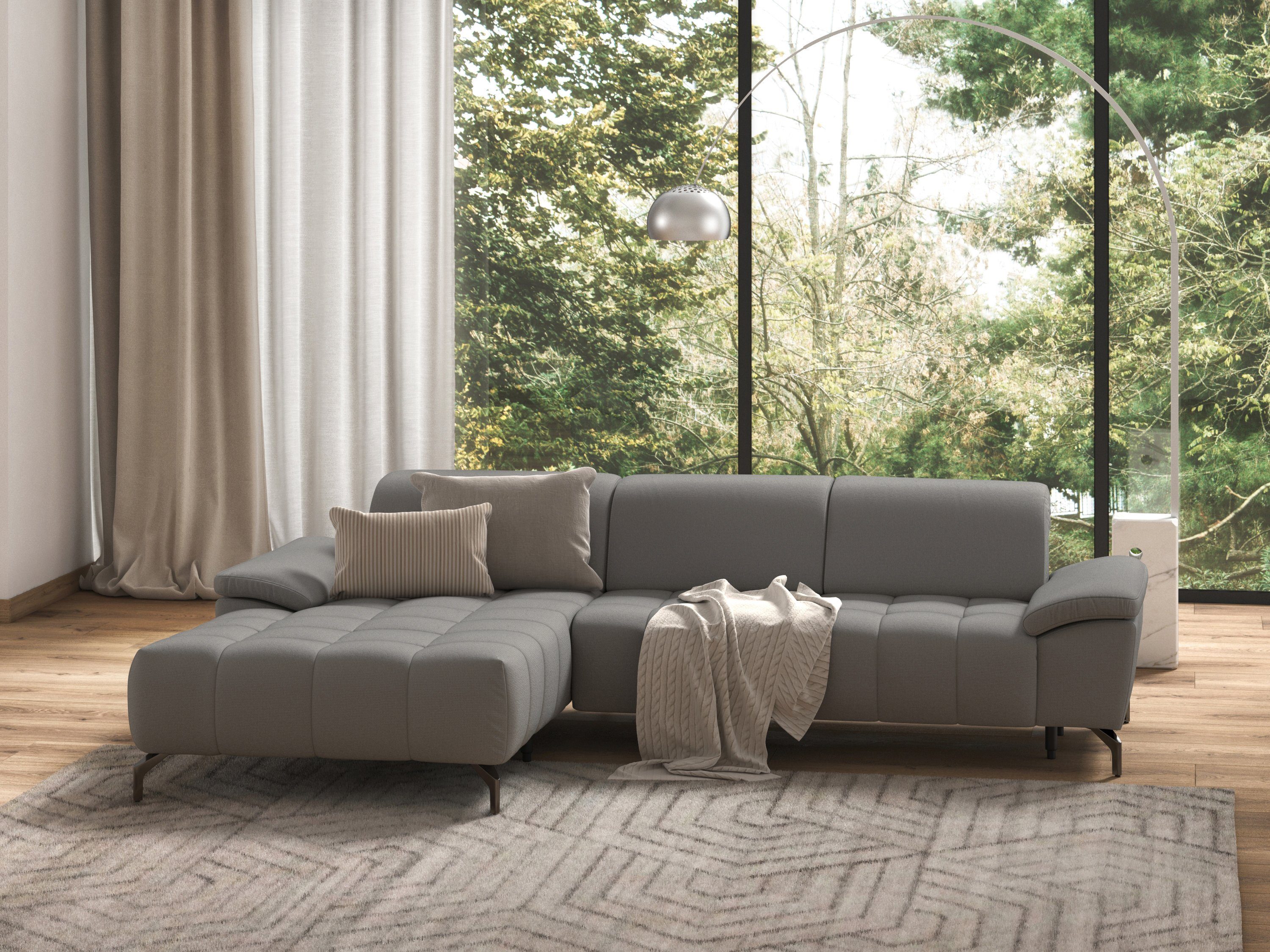 sit&more Hoekbank Cool L-vorm naar keuze met verstelbare hoofdsteun en uittrekzitting, motorisch zilver(kleur), hoekbanken, Breedte ligoppervlak: 290