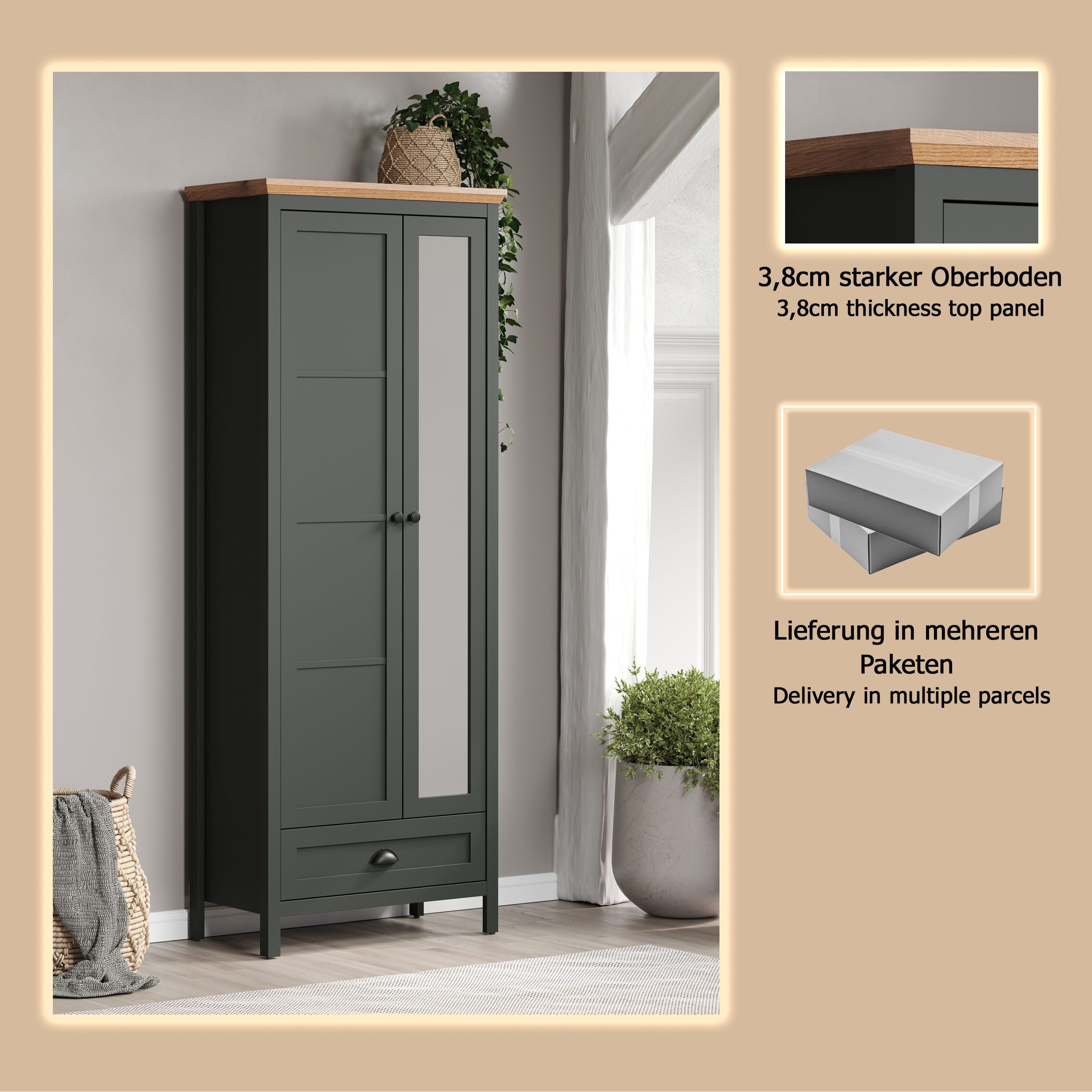 Home affaire Kledingkast Vienna Kledingkast met uittrekbare kledingstang - (B/D/H) 77/39/198 cm (1 stuk)
