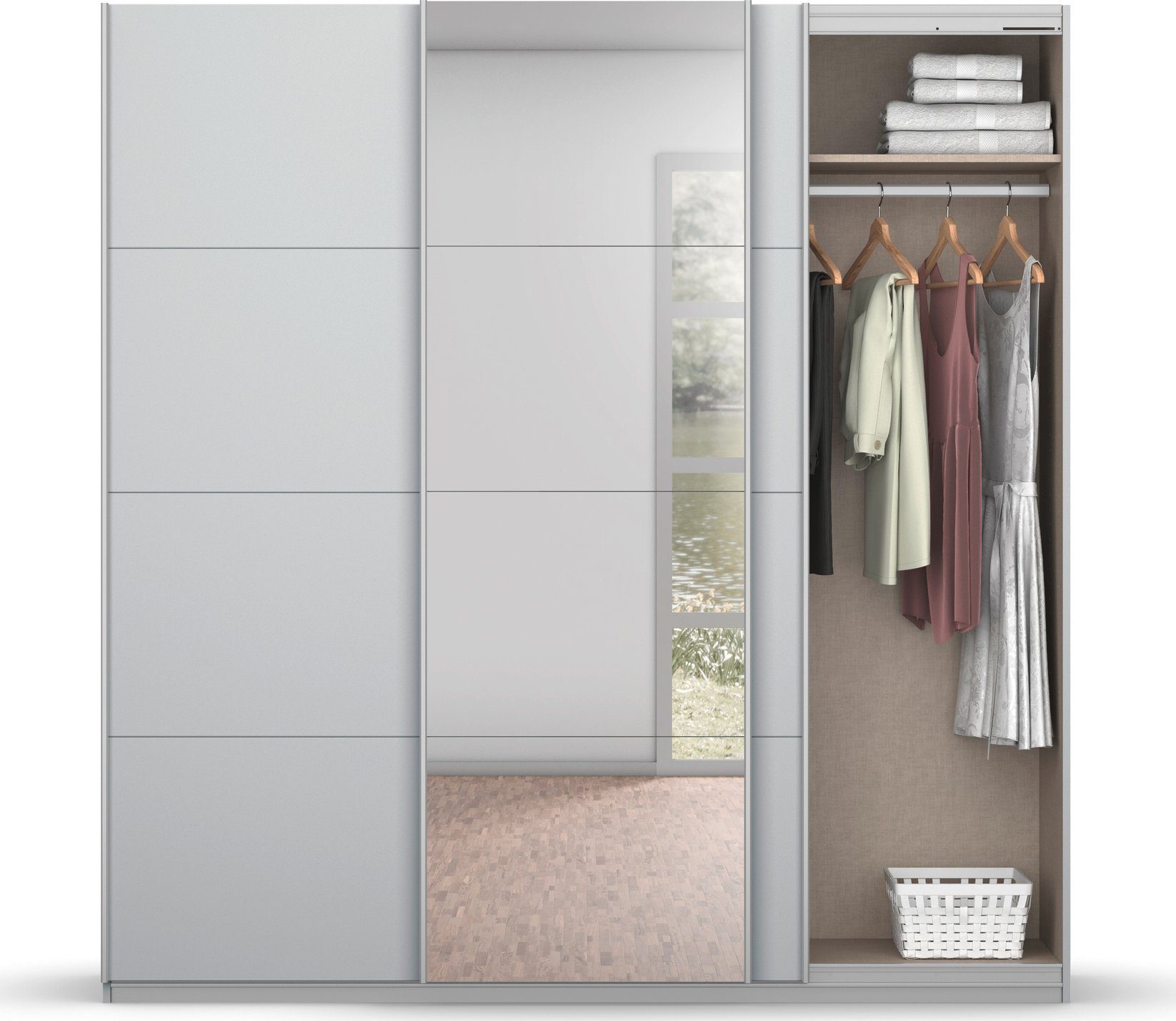 rauch Zweefdeurkast Kledingkast kast garderobe BESTSELLER KOLUNA met spiegel inclusief 2 binnenladen en extra legplanken made in germany