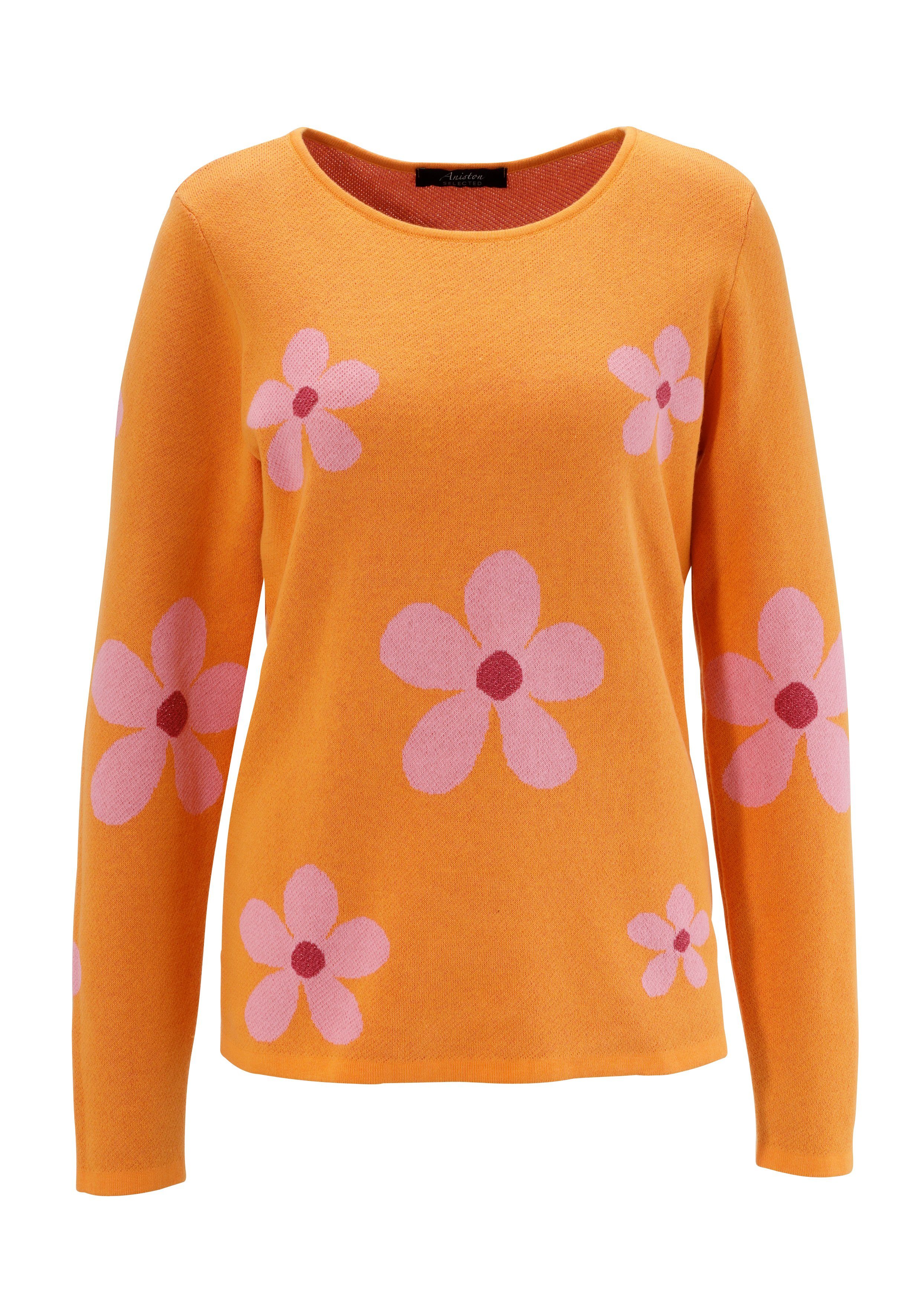 Aniston SELECTED Trui met ronde hals met gouden details in het bloempatroon