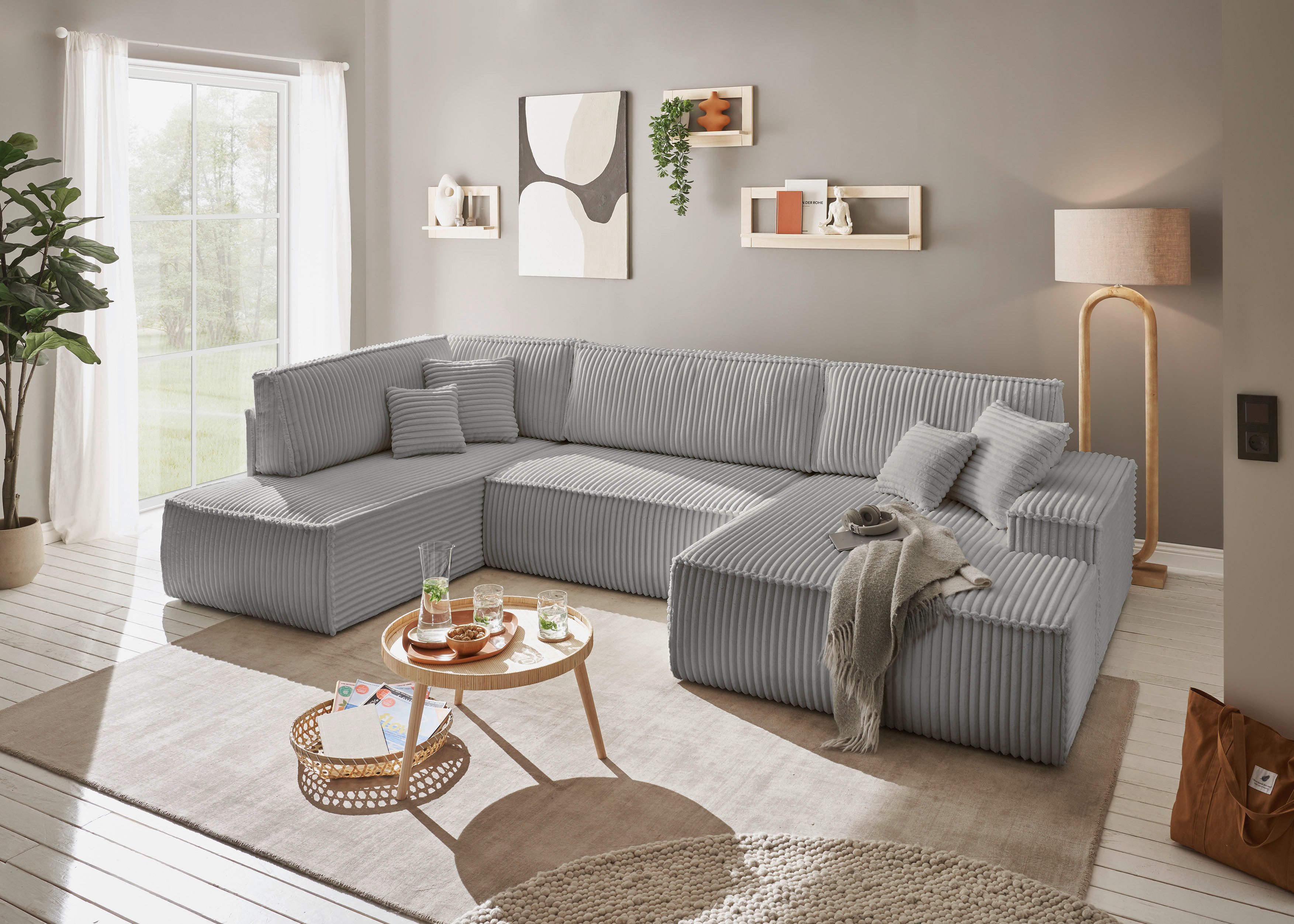 andas Zithoek FINNLEY U-model XXL 329 cm, bedbank, slaapfunctie m. bedkist