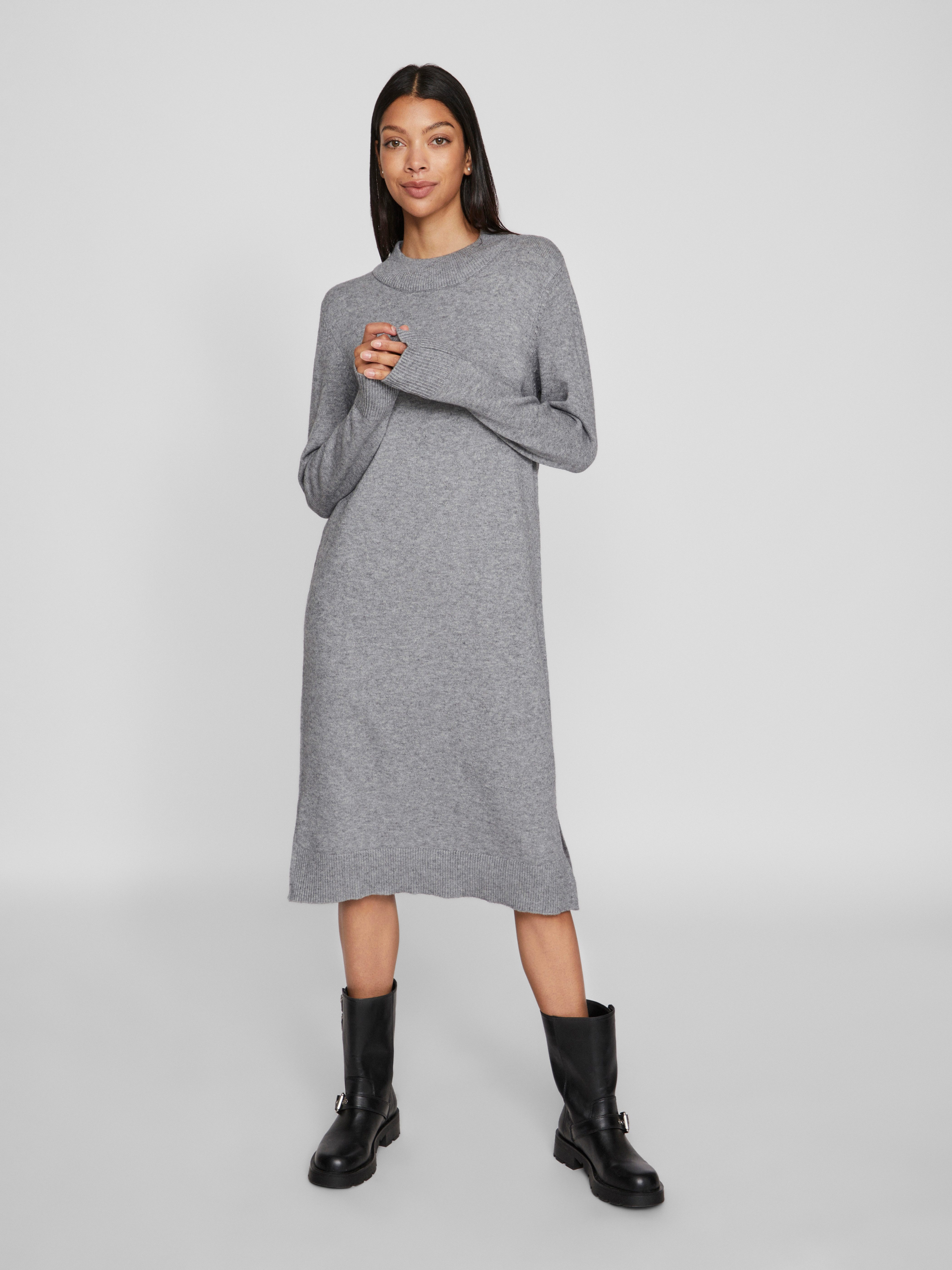Vila Gebreide jurk VIRIL CREW NECK L/S MIDI DRESS - NOOS