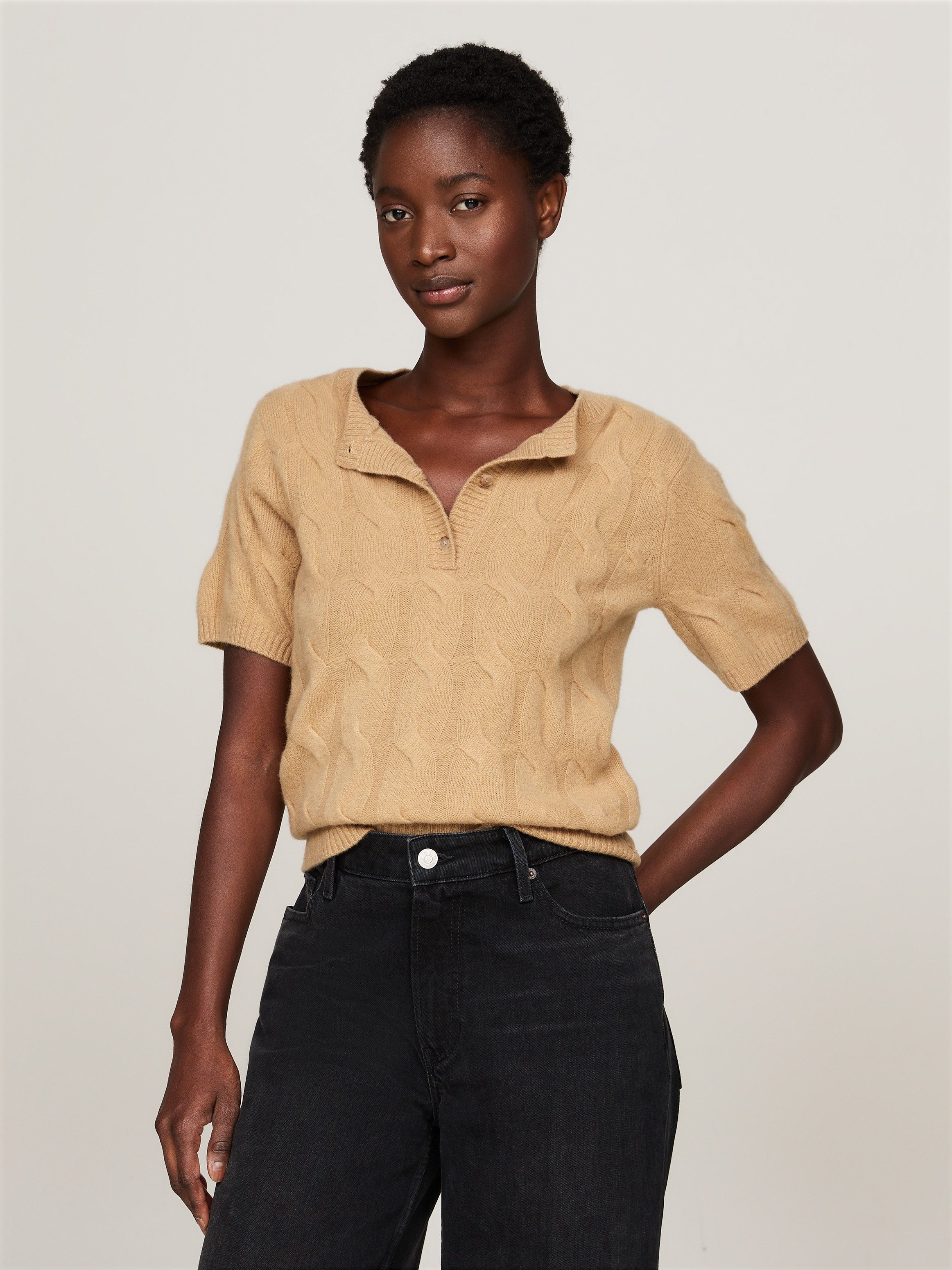 Tommy Hilfiger Gebreide trui SOFT WOOL CABLE SS HENLEY