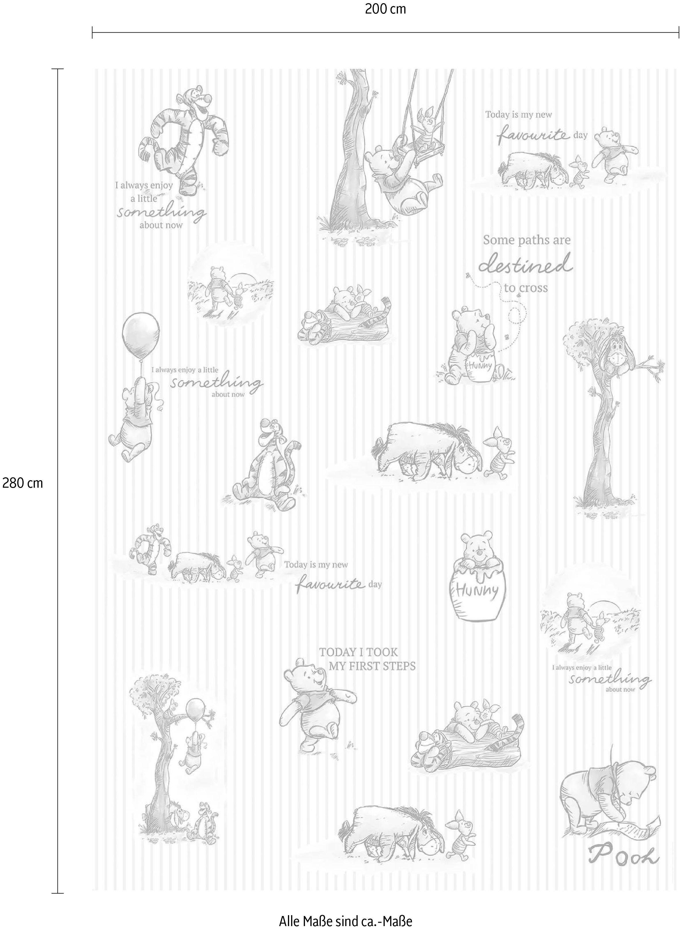 Komar Vliesbehang Digitale print vlies - Winnie the Pooh Stripes - Afmeting 200 x 280 cm