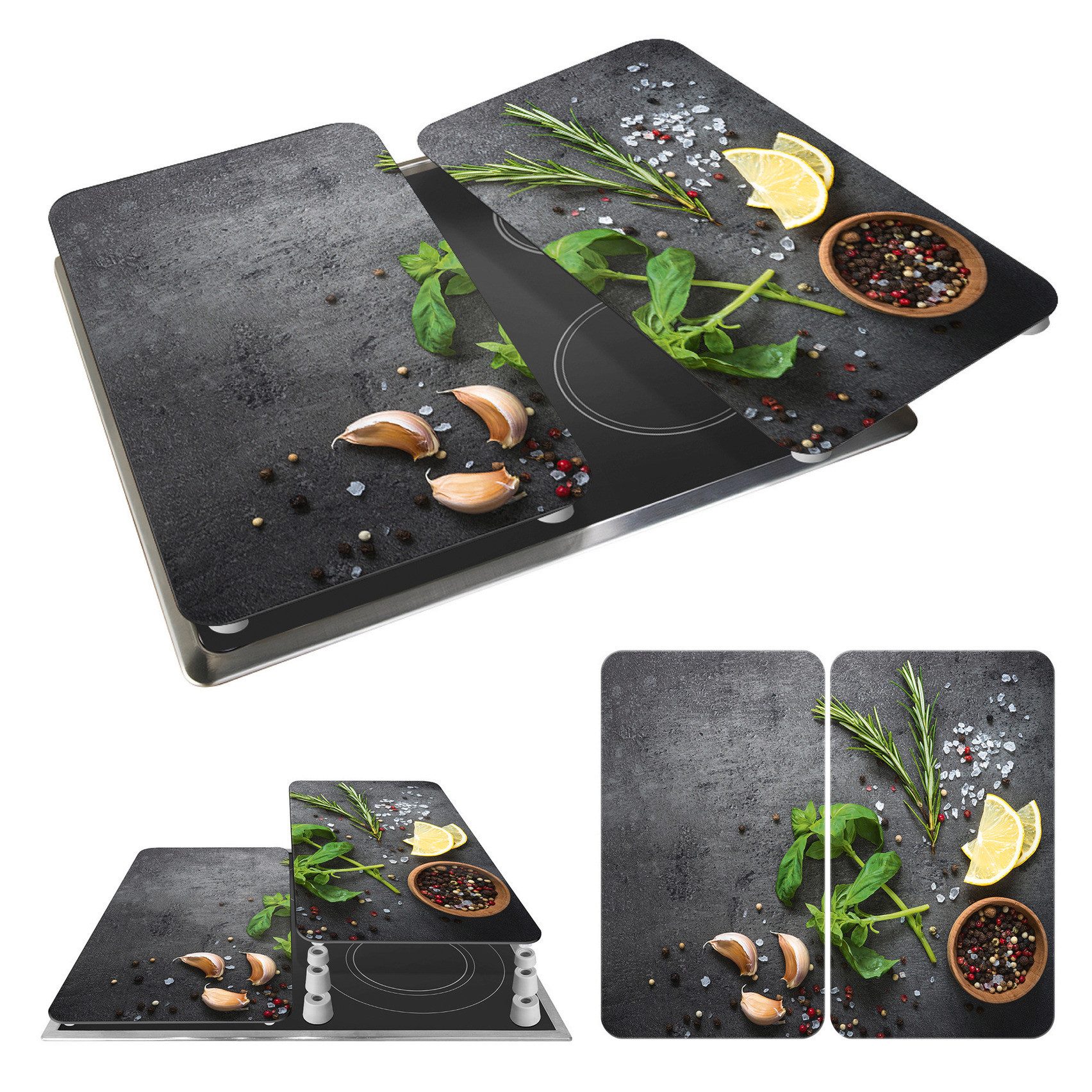 WENKO Kookplaatdeksel Universeel model Kruiden Kookplaatafdekking voor alle soorten kookplaten, krasvast, met antislipvoetjes (set, 2-delig)