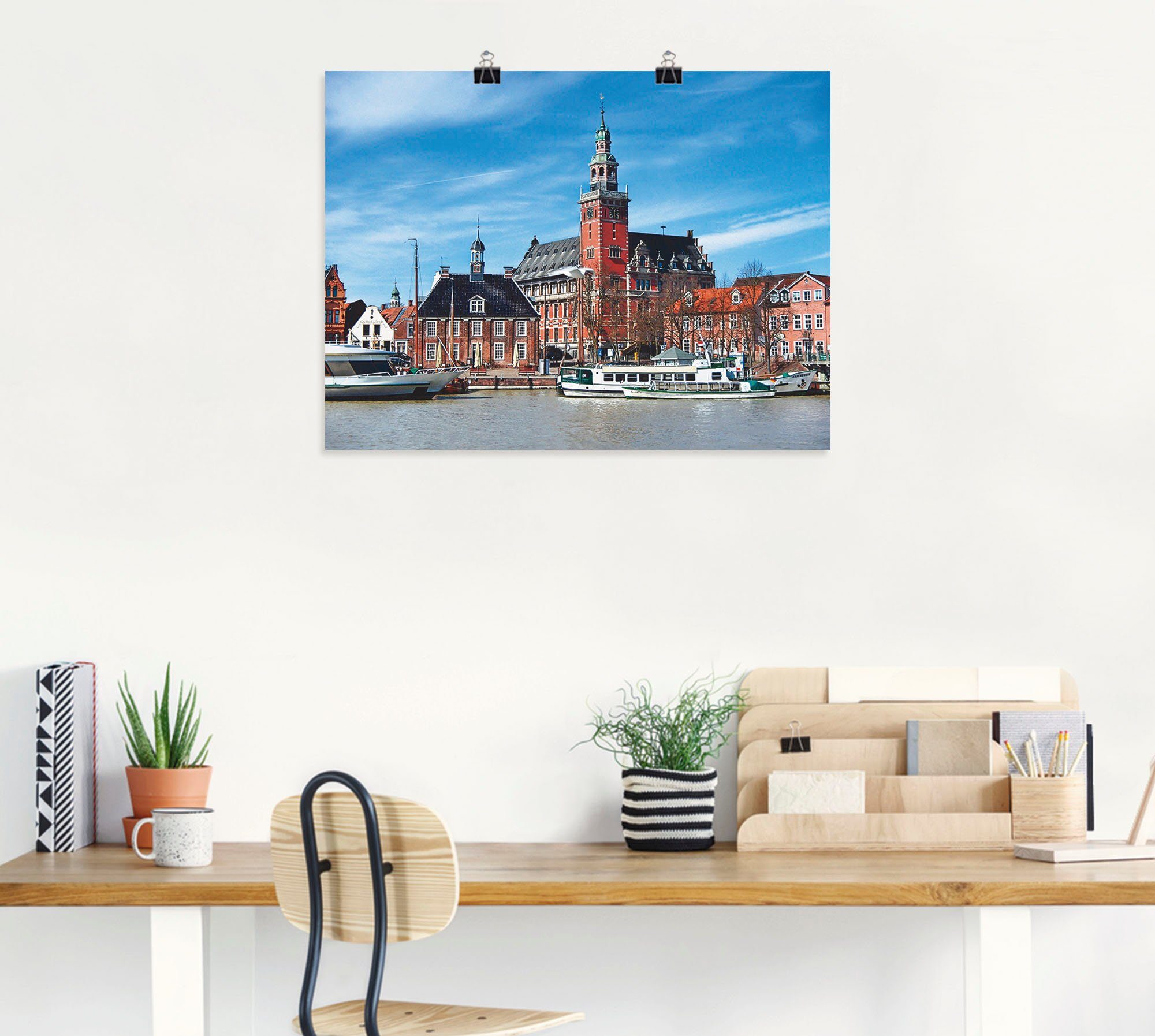 Artland Poster Leer Oost-Friesland uitzicht op de stad als artprint op linnen, muursticker of poster in verschillende maten