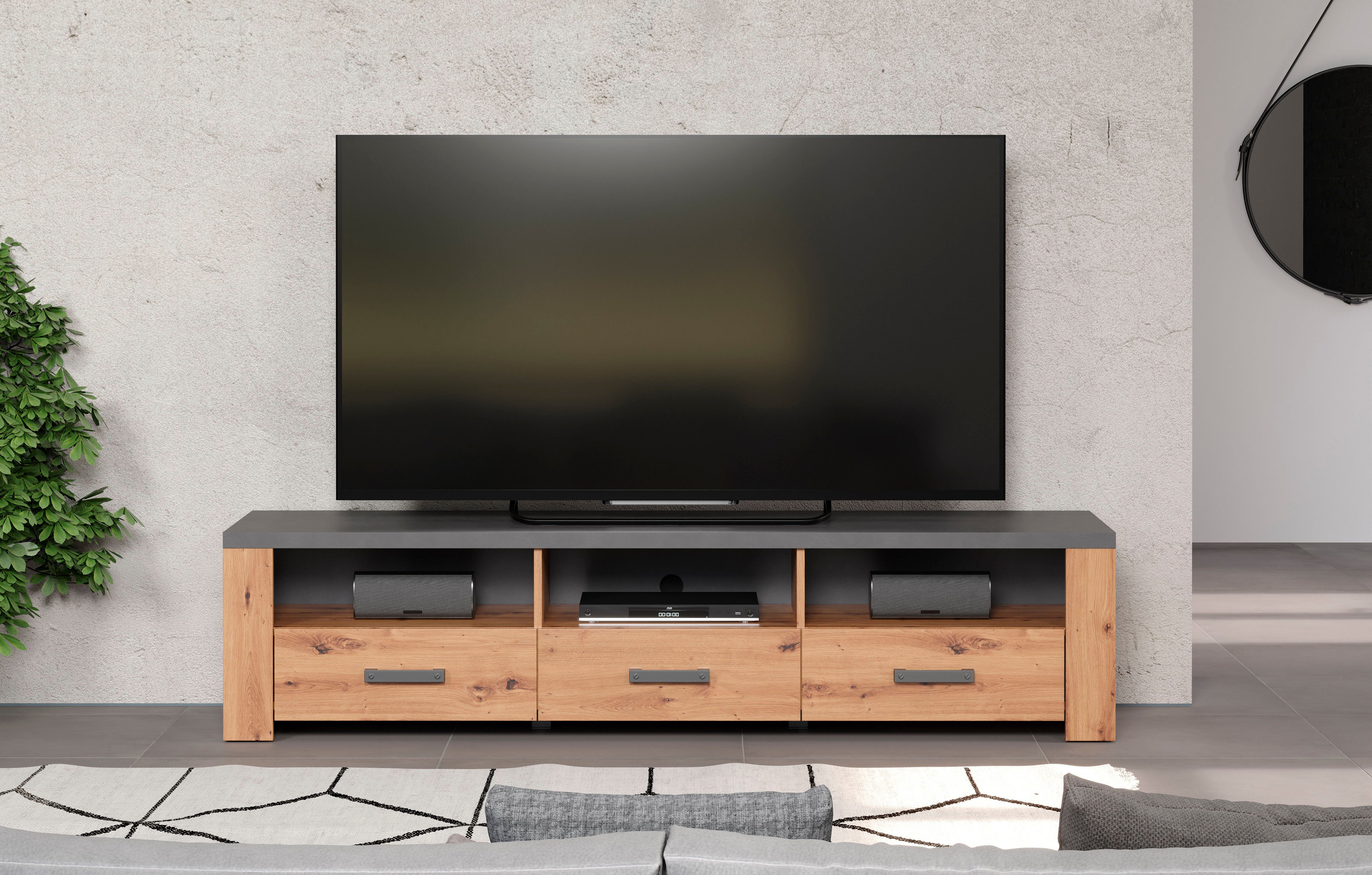 Home affaire Tv-meubel Ambres TV-tafel in matte echt houtlook, met 3 open vakken, breedte 180 cm (1 stuk) lowboards bruin