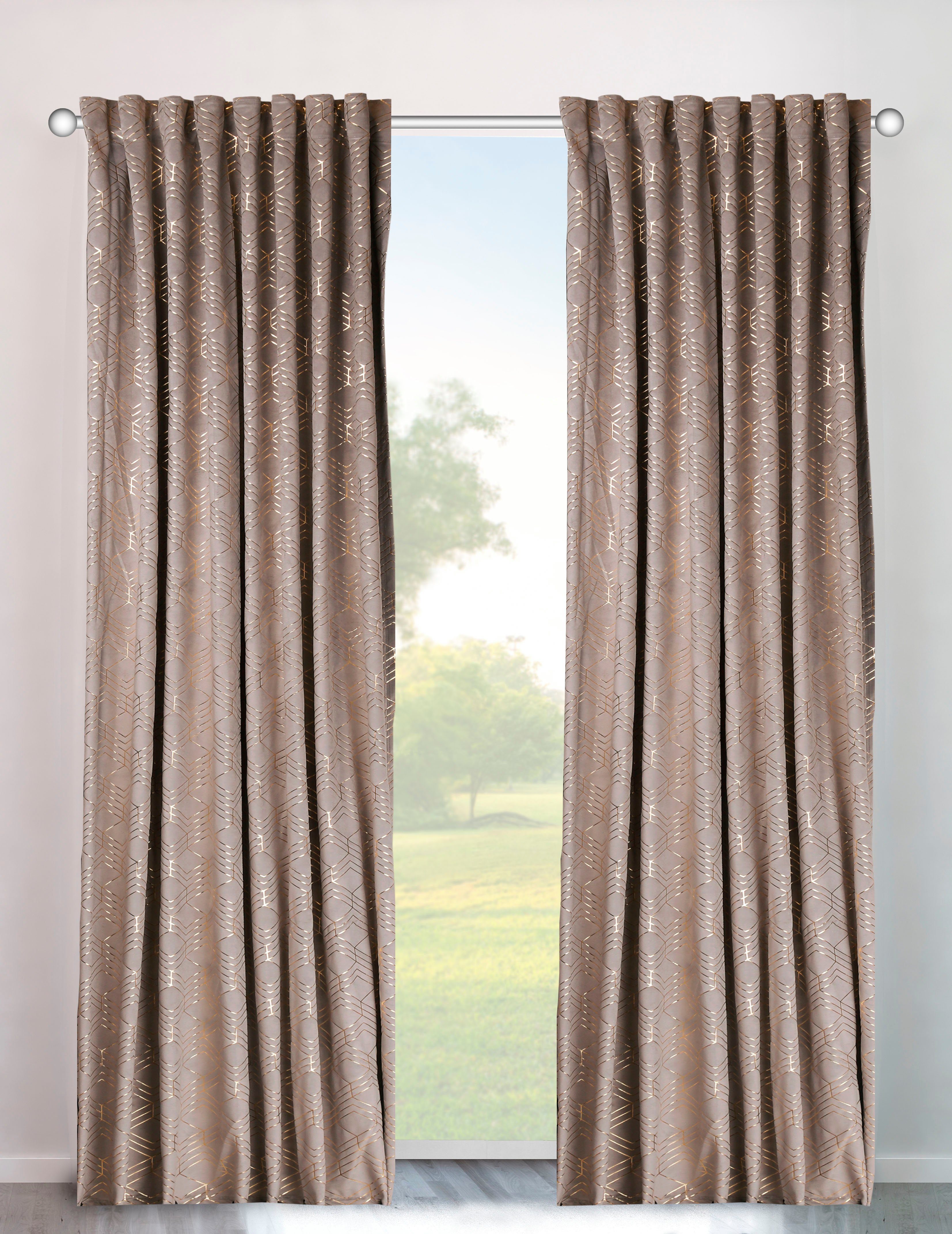 my home Gordijn Velvet Foil (2 stuks) kant & klaar gordijnen maat H/B: 145/140 cm beige