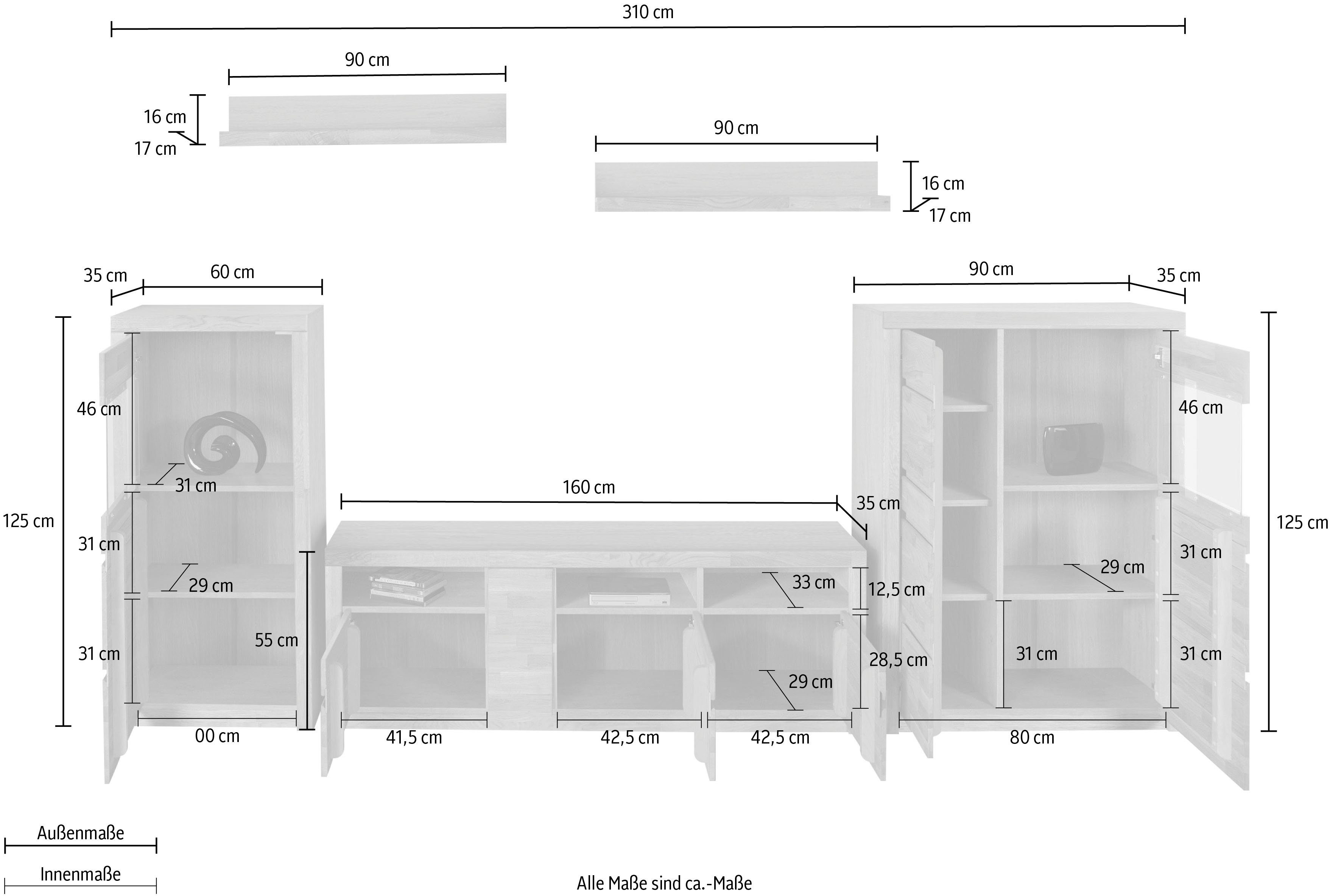 Home affaire Wandmeubel Silkeborg gedeeltelijk massief met mooie greeploze look (set, 5-delig)