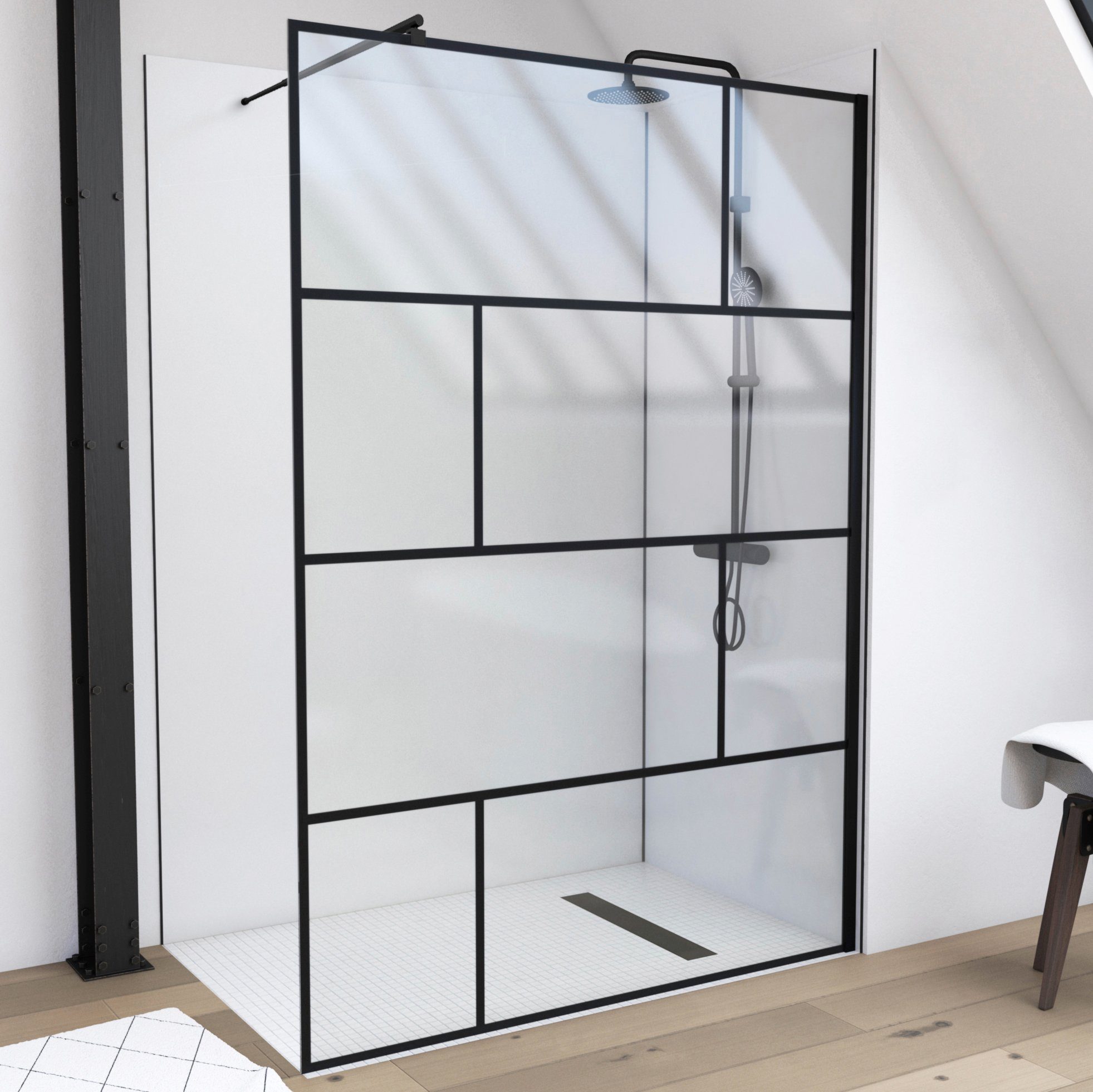 Marwell Walk-in-douche Bricks 90x 195 cm, inclusief houderstang voor wandmontage, 120 cm (3-delig)