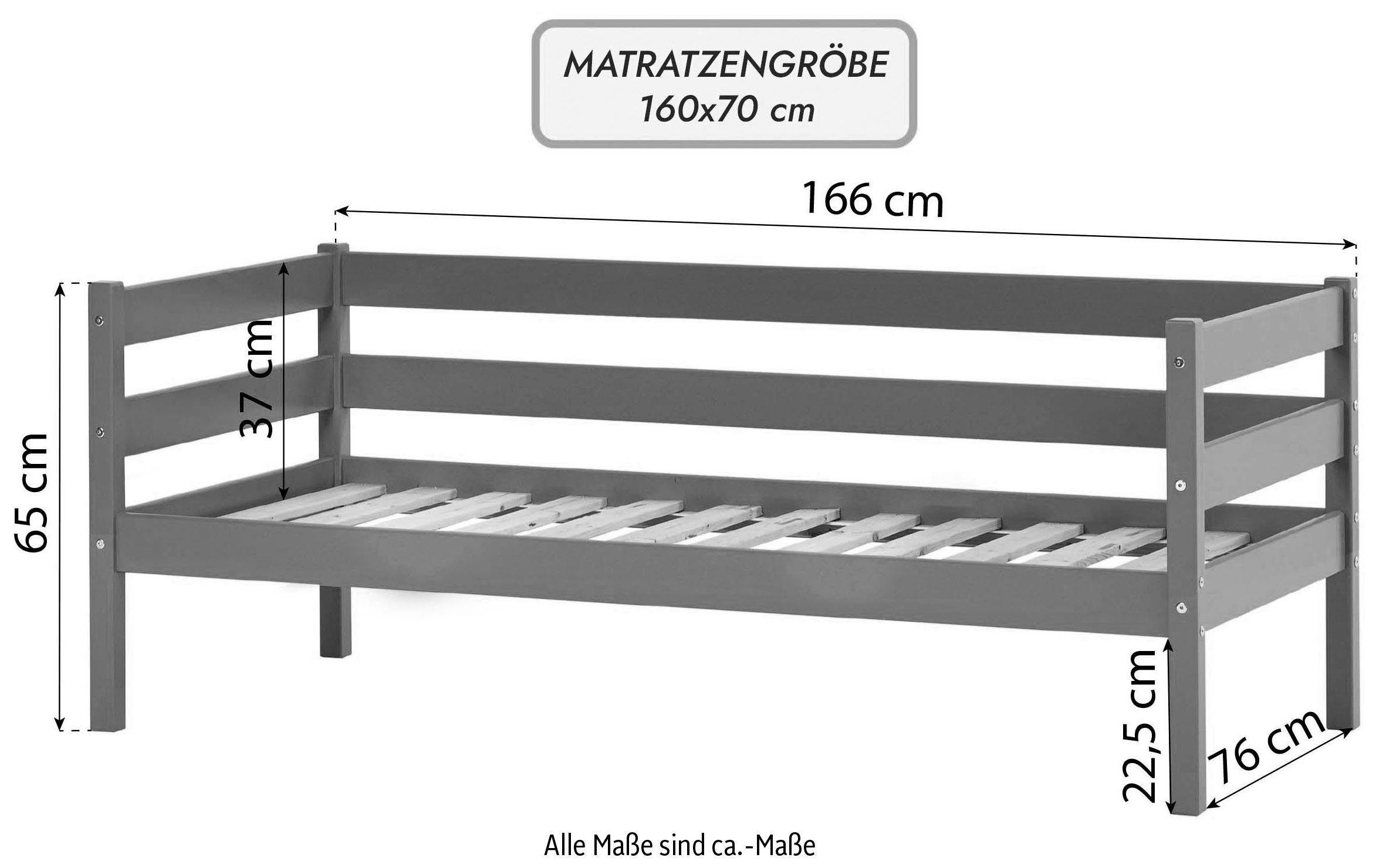 Hoppekids 1-persoonsledikant ECO Comfort kinderbed, massief grenenhout, tienerbed inclusief lattenbodem (set)
