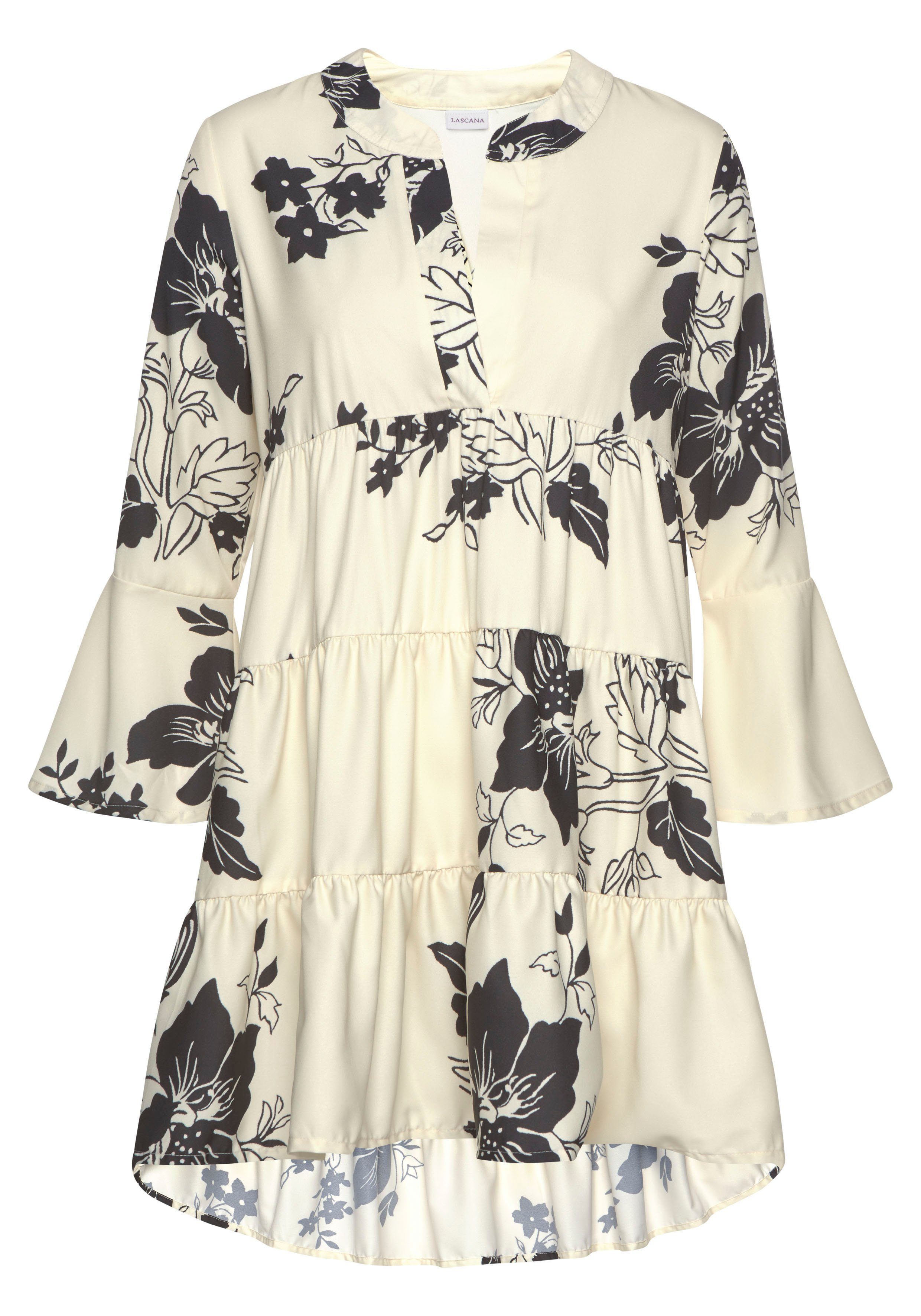 Lascana Blousejurk in wijd model met volants en bloemenprint, tuniekjurk, strandjurk