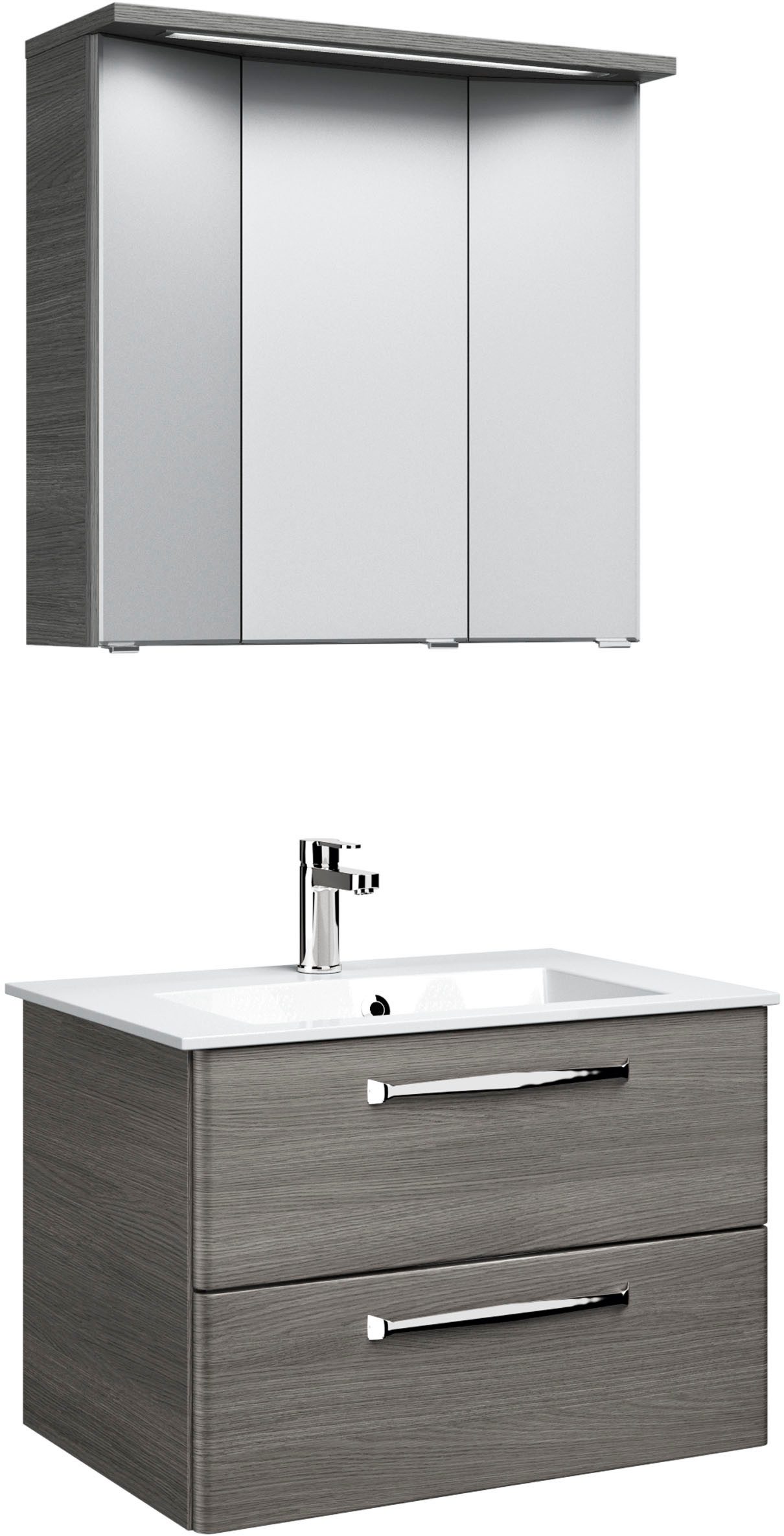 Saphir Badmeubelset Trentino 2-delig mineralen marmer wasbak met LED spiegelkast Badkamermeubel-set 77cm breed, incl. deurdemper, 3 deuren, 2 lades (3