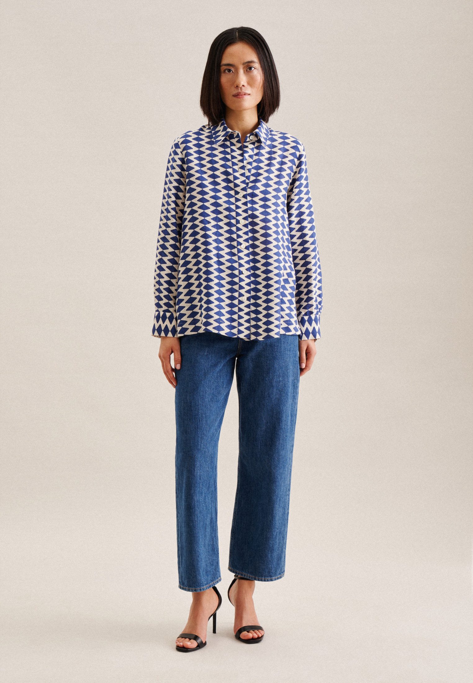 seidensticker Overhemdblouse Zwarte roos Lange mouwen kraag geometrische motieven