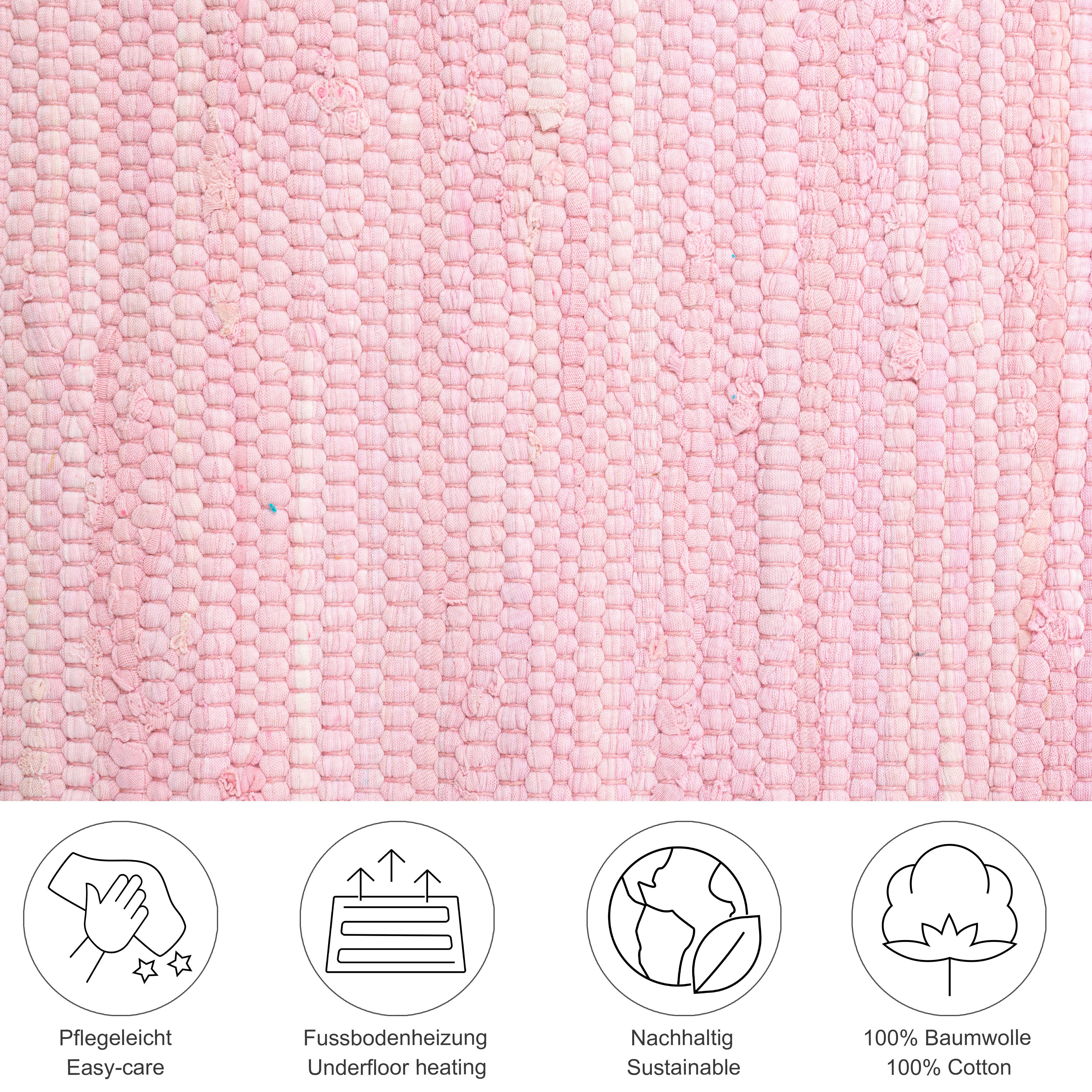 THEKO Loper Happy Cotton Fleckerl Handgeweven loper, platweefsel, puur katoen, met de hand geweven, met franje