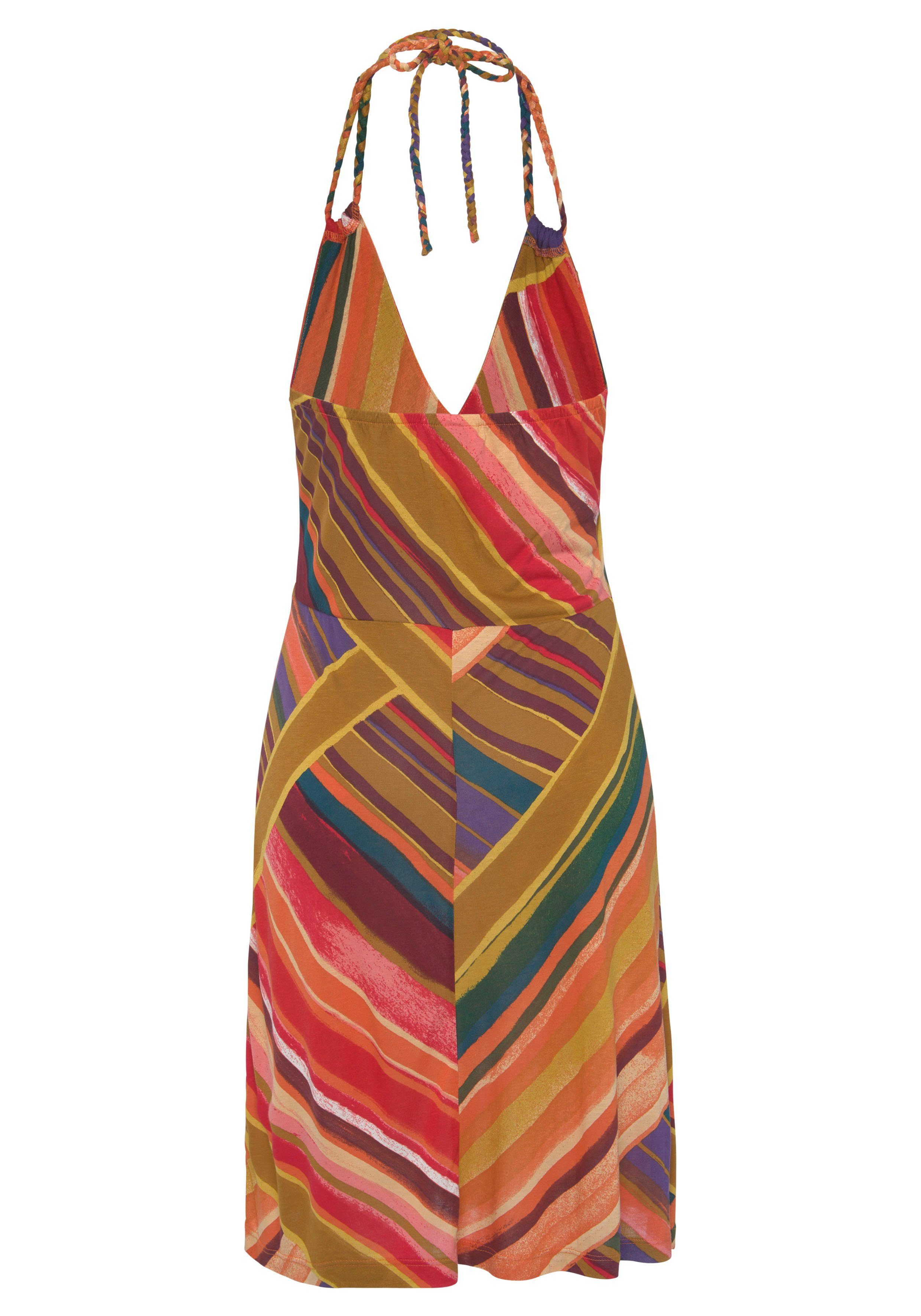 Lascana Jurk in haltermodel met all-over print en cut-out bij de hals, zomerjurk, strandjurk