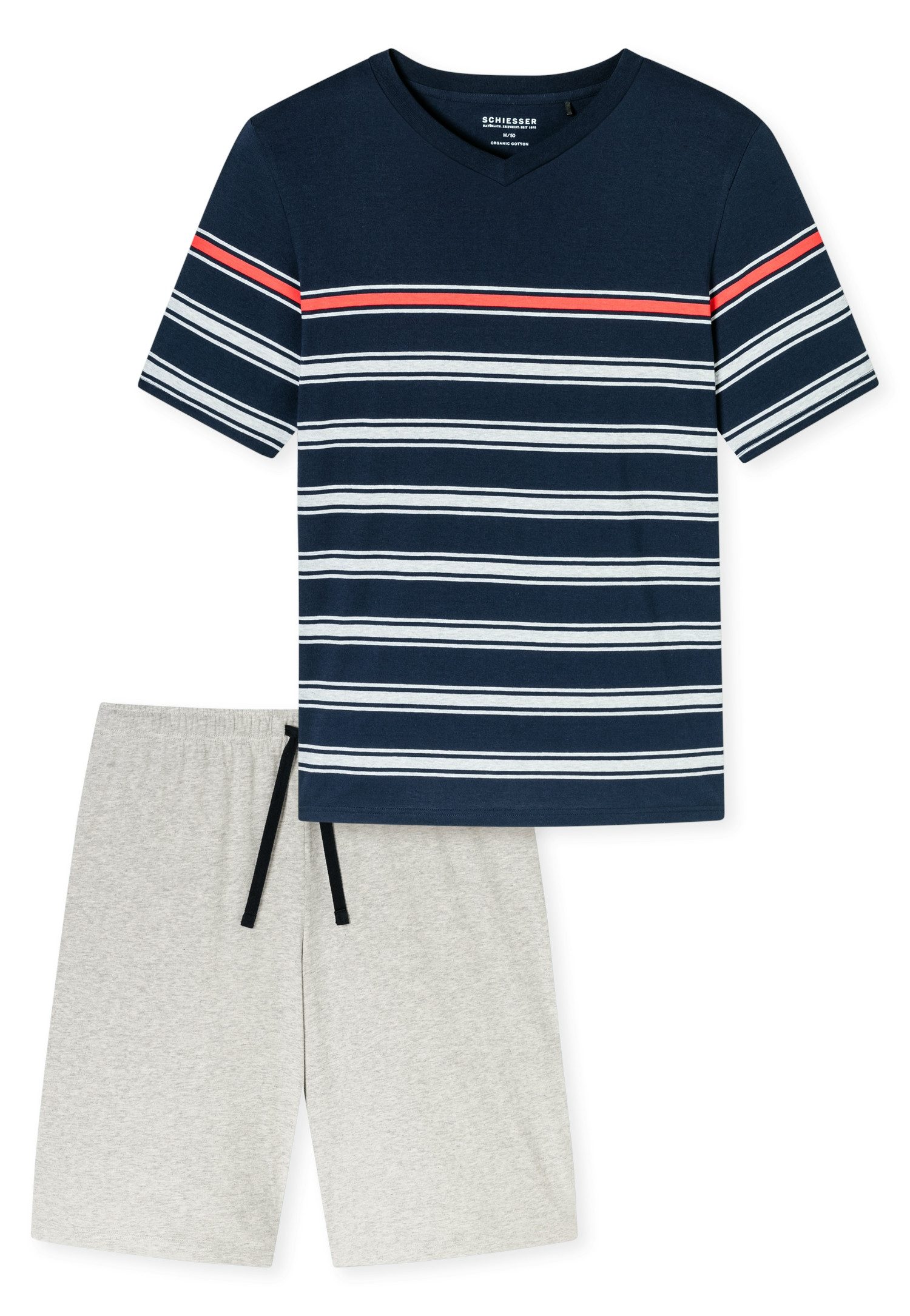 Schiesser Shortama Casual Nightwear Shirt met V-hals en geplaatste strepen (2-delig)