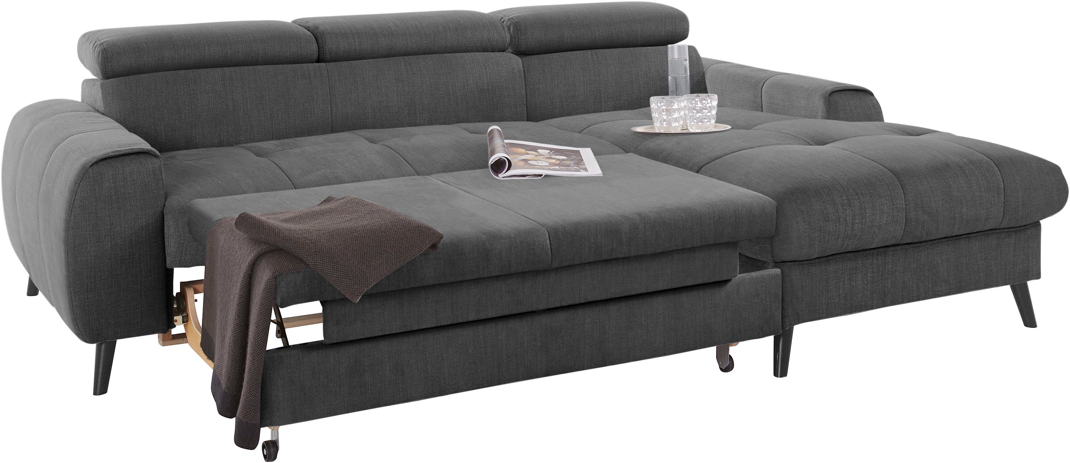 COTTA Hoekbank Mia L-vorm met 3 sierkussens keuze met bedfunctie, bedlade, verlichting & draadloze oplader