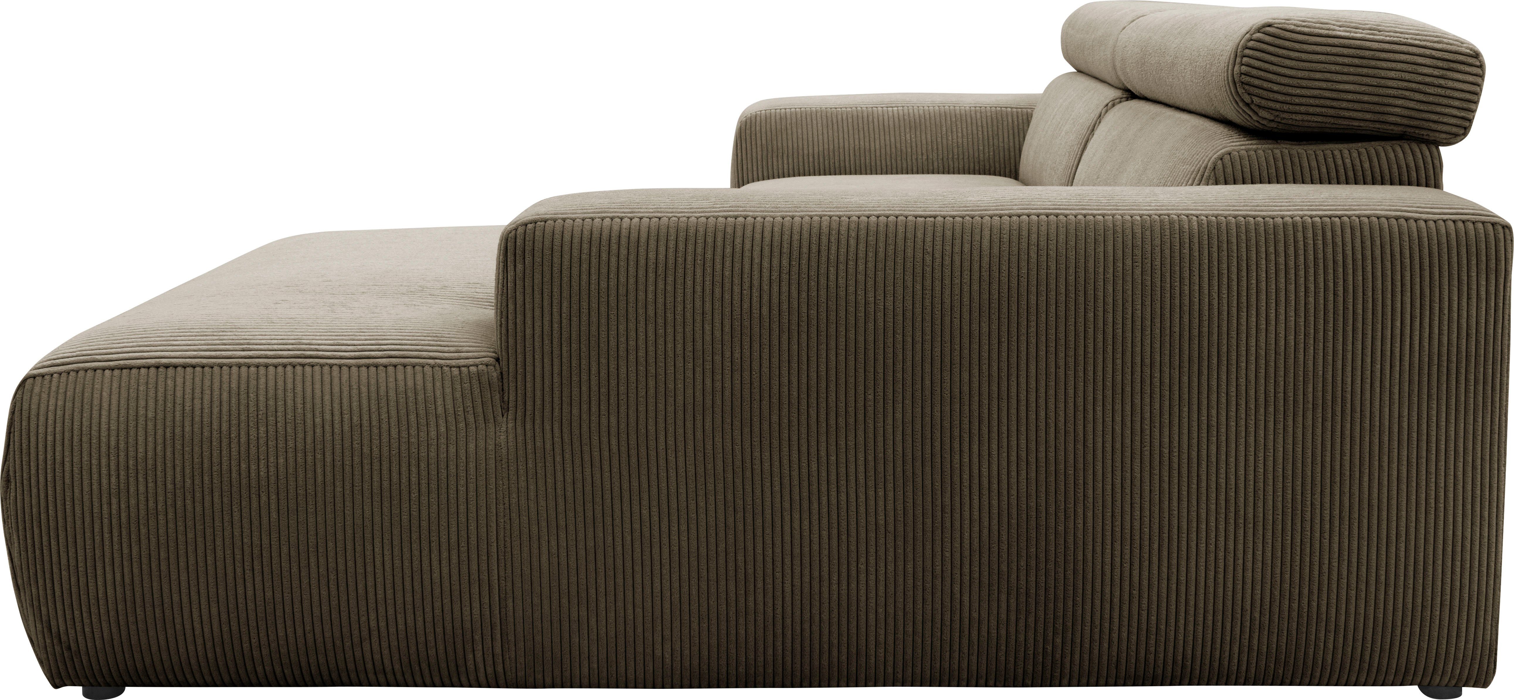 DOMO collection Hoekbank Brandon kleine versie BxDxH: 214x100x80 cm Met verstelbare hoofdsteun, ook in leer en cord, L-model