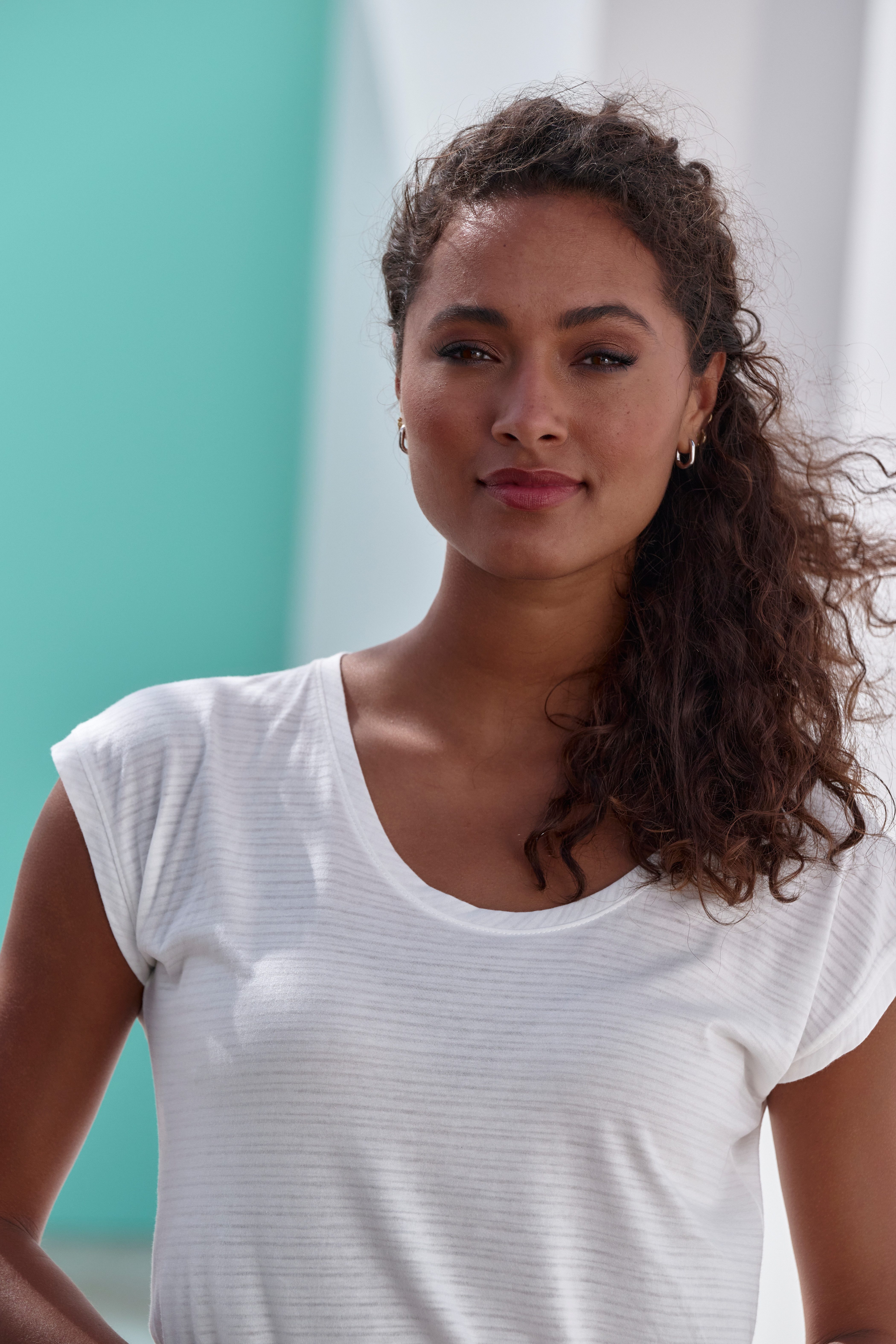 Beachtime Shirt met korte mouwen Met lichtdoorlatende strepen in zachte katoen-viscosekwaliteit