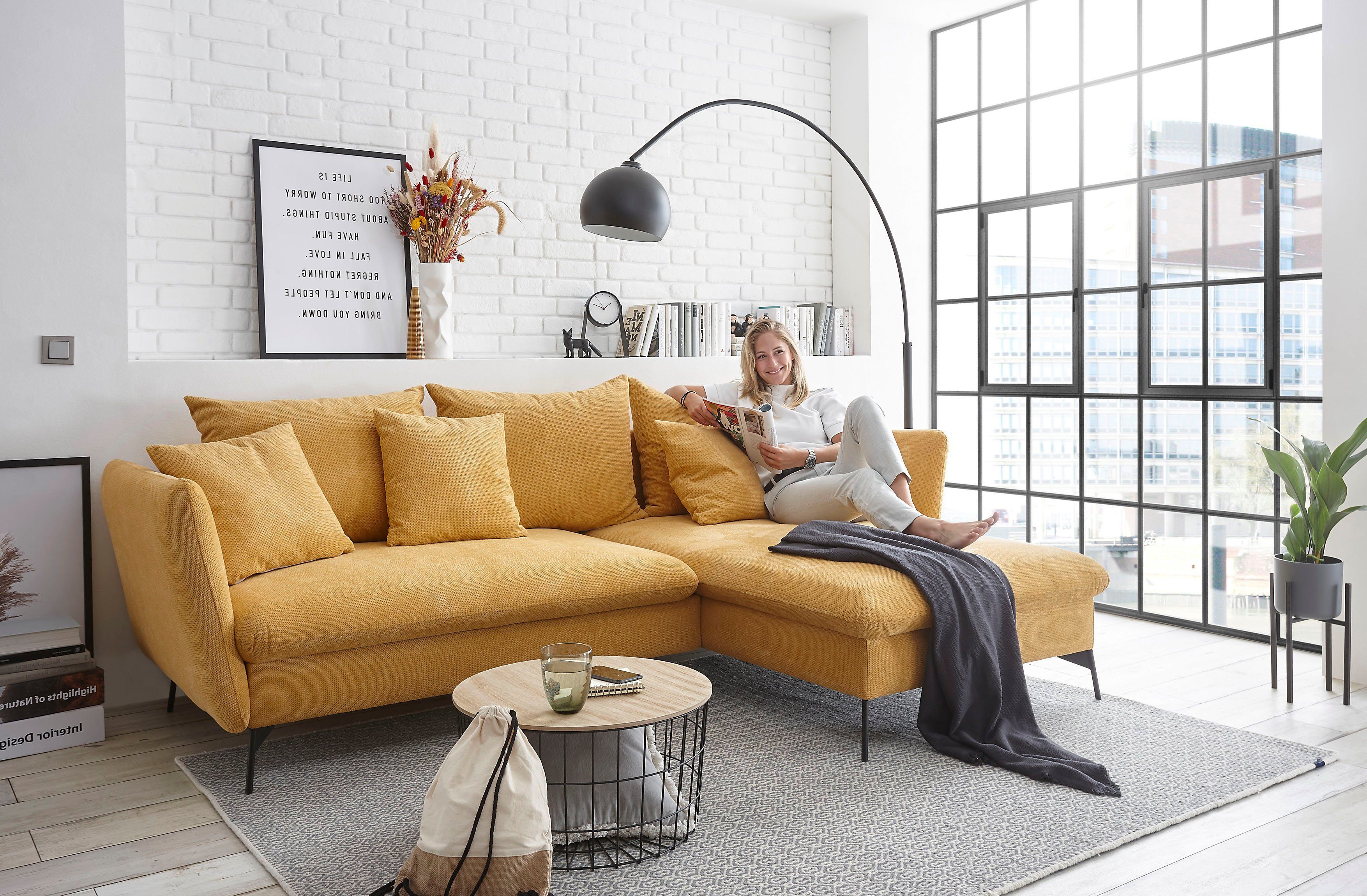 andas Hoekbank LIVORNO,258 cm, L-model, Slaapfunctie en bedlade (139/224 cm), fluweel, structuur, geweven stof
