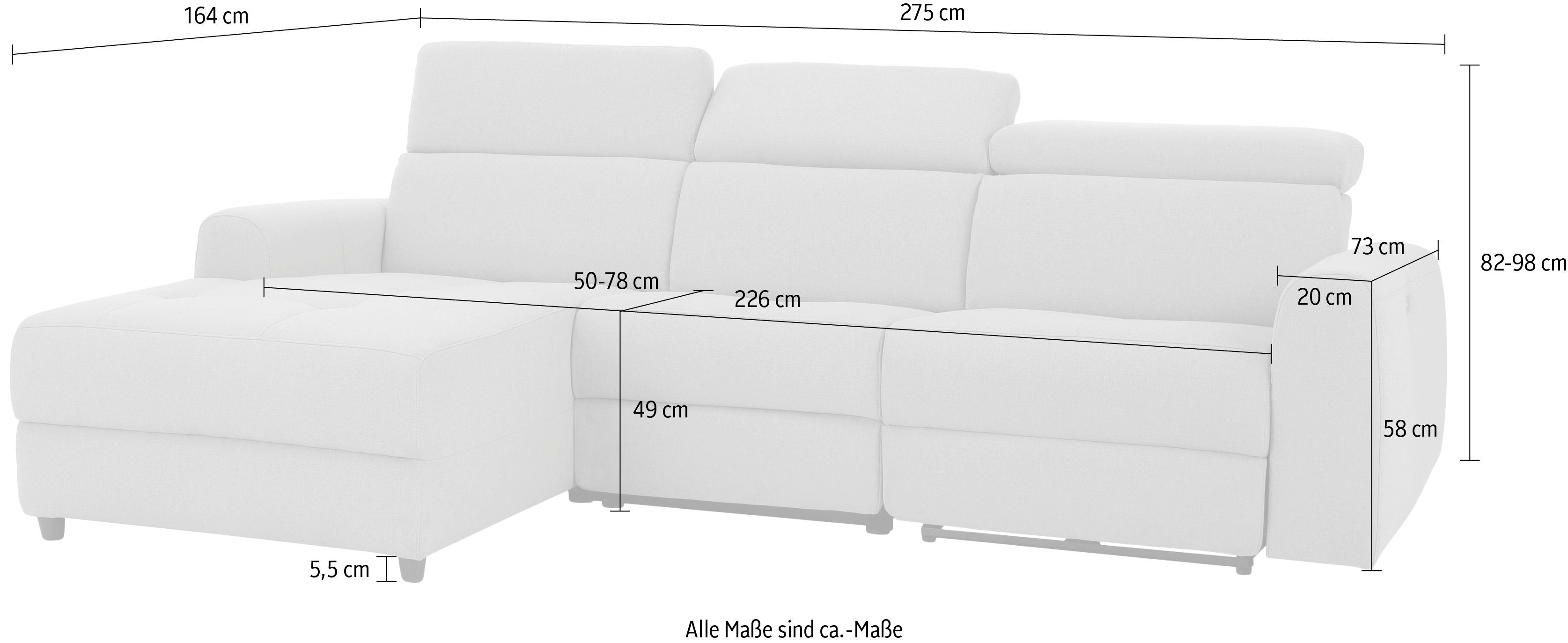 Home affaire Hoekbank Sentrano, L-vorm, 275 cm, man. of electr. relaxfunctie en usb/kopverstelling