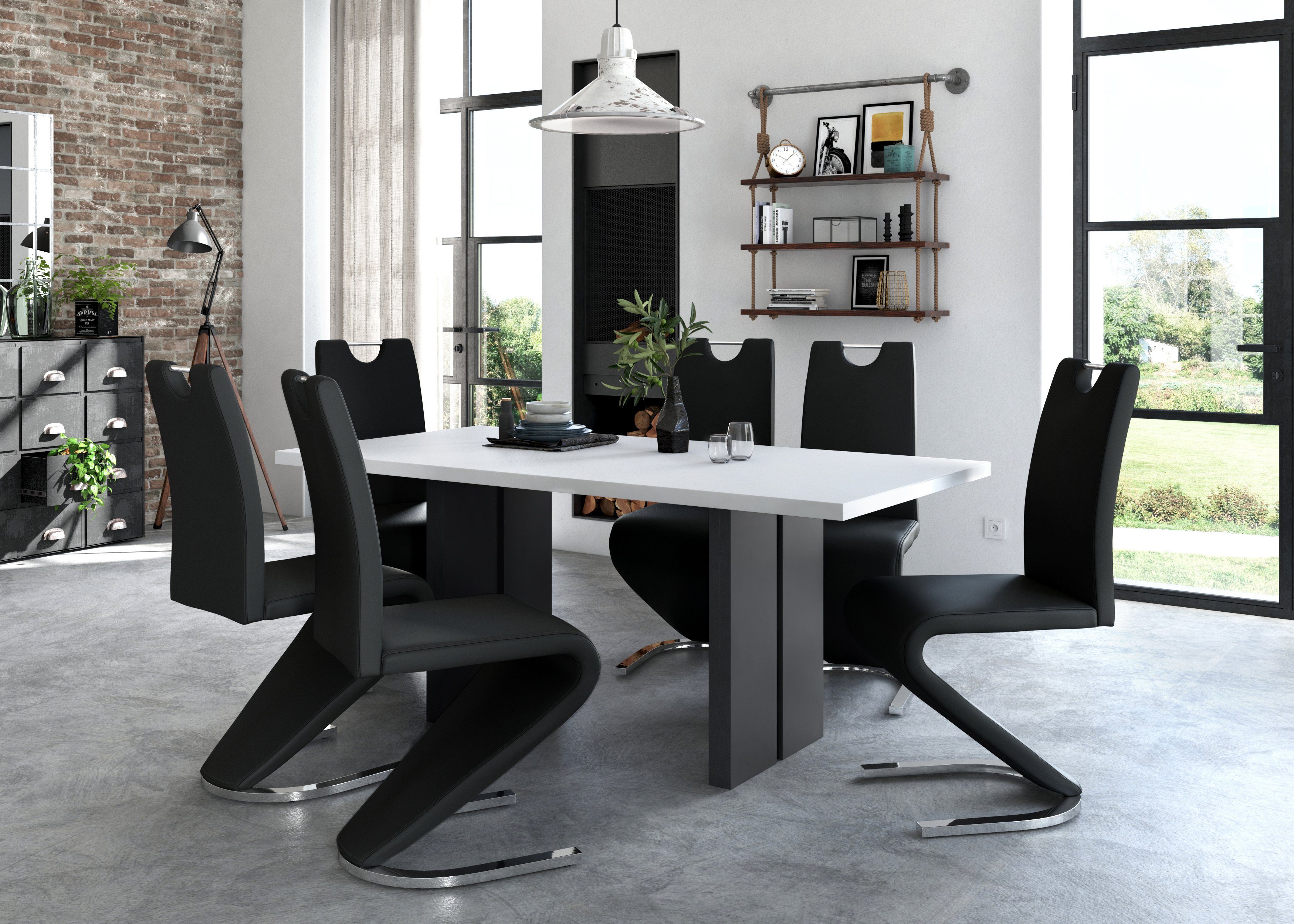 Homexperts Eetkamerstoel Zora 02 Bekleding in imitatieleer, rugleuning met handgreep voor eenvoudig terugtrekken (set, 2 stuks)
