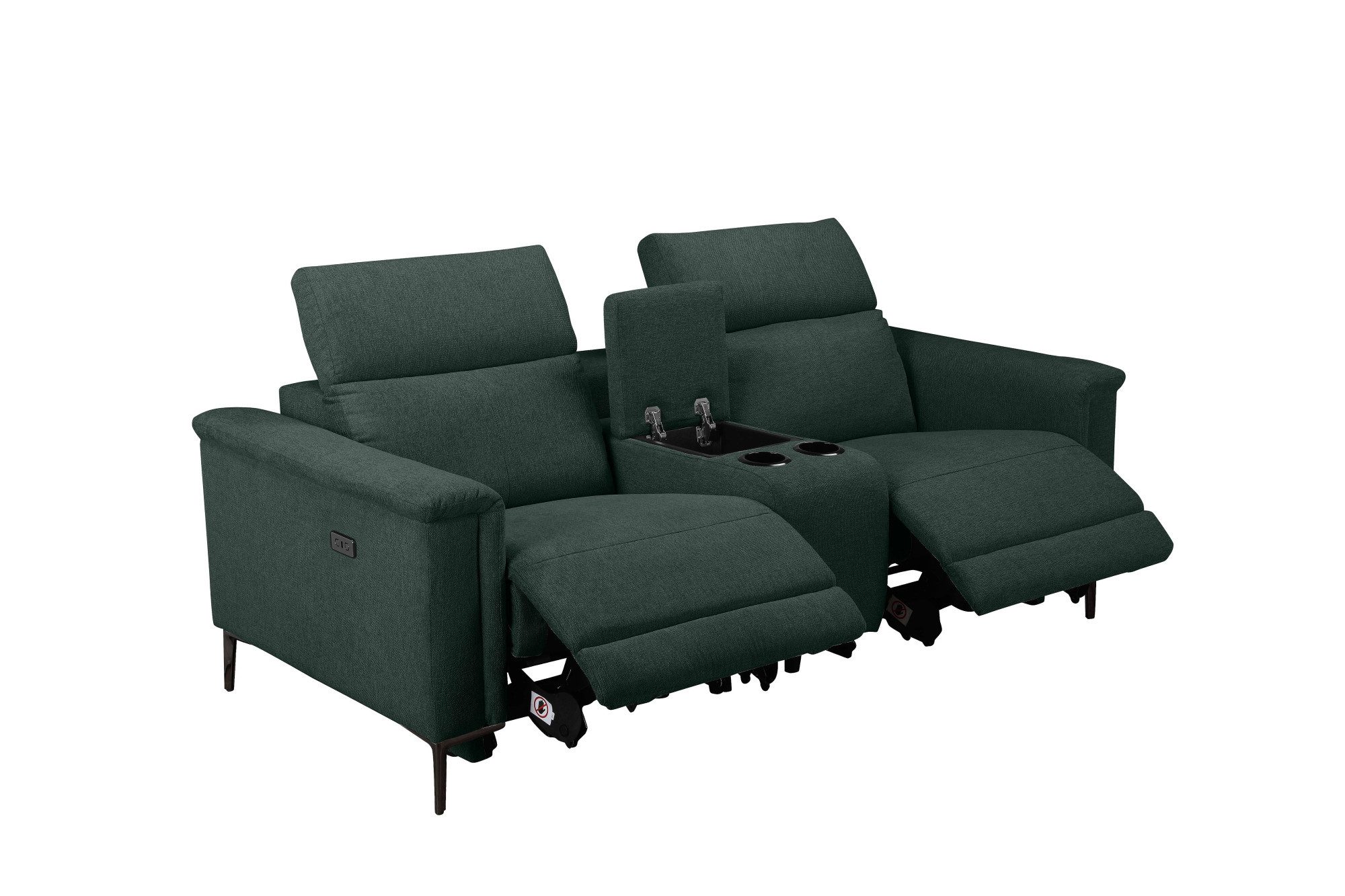 Places of Style 2-zitsbank Lund, 2-zits bioscoopbank, tv-fauteuil, multimedia-sofa, USB-A met elektrische of handmatige relaxfunctie, bekerhouder en opbergruimte