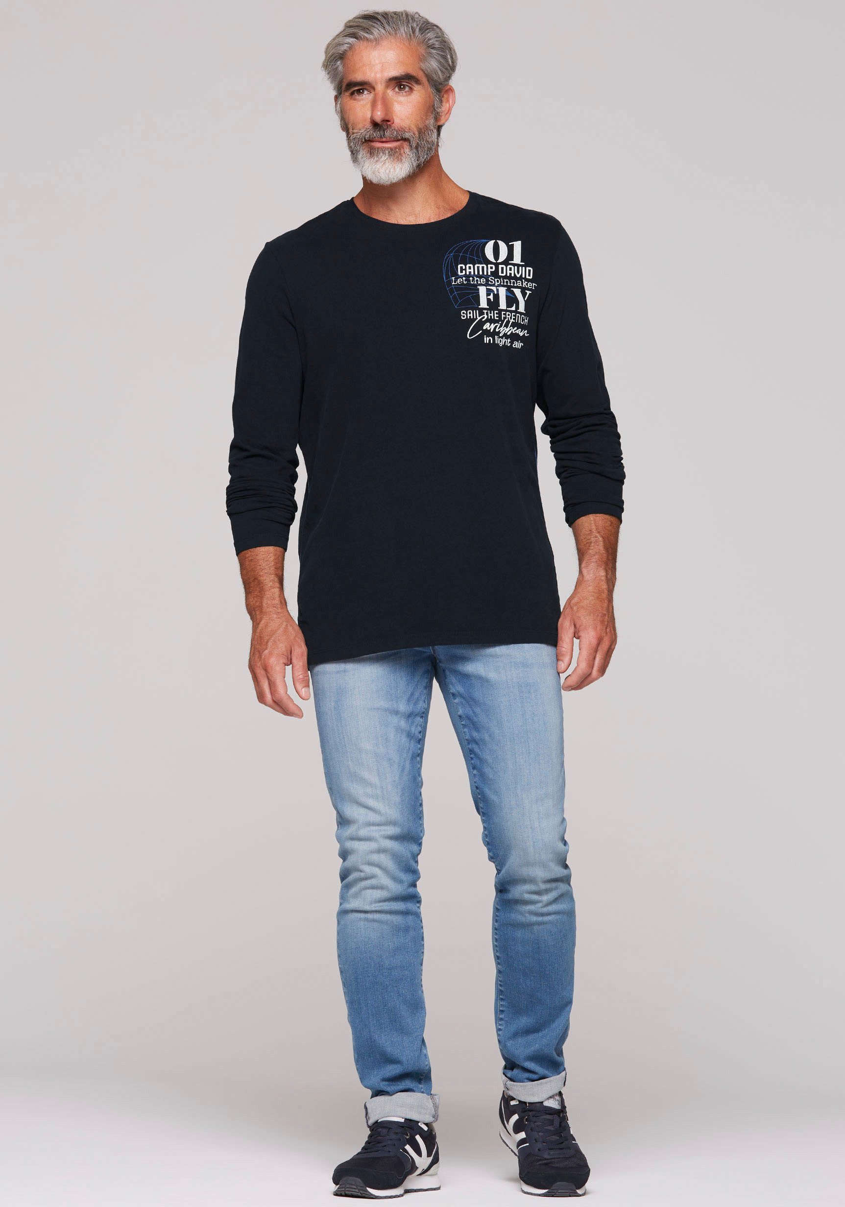 CAMP DAVID Shirt met lange mouwen met print op de achterkant