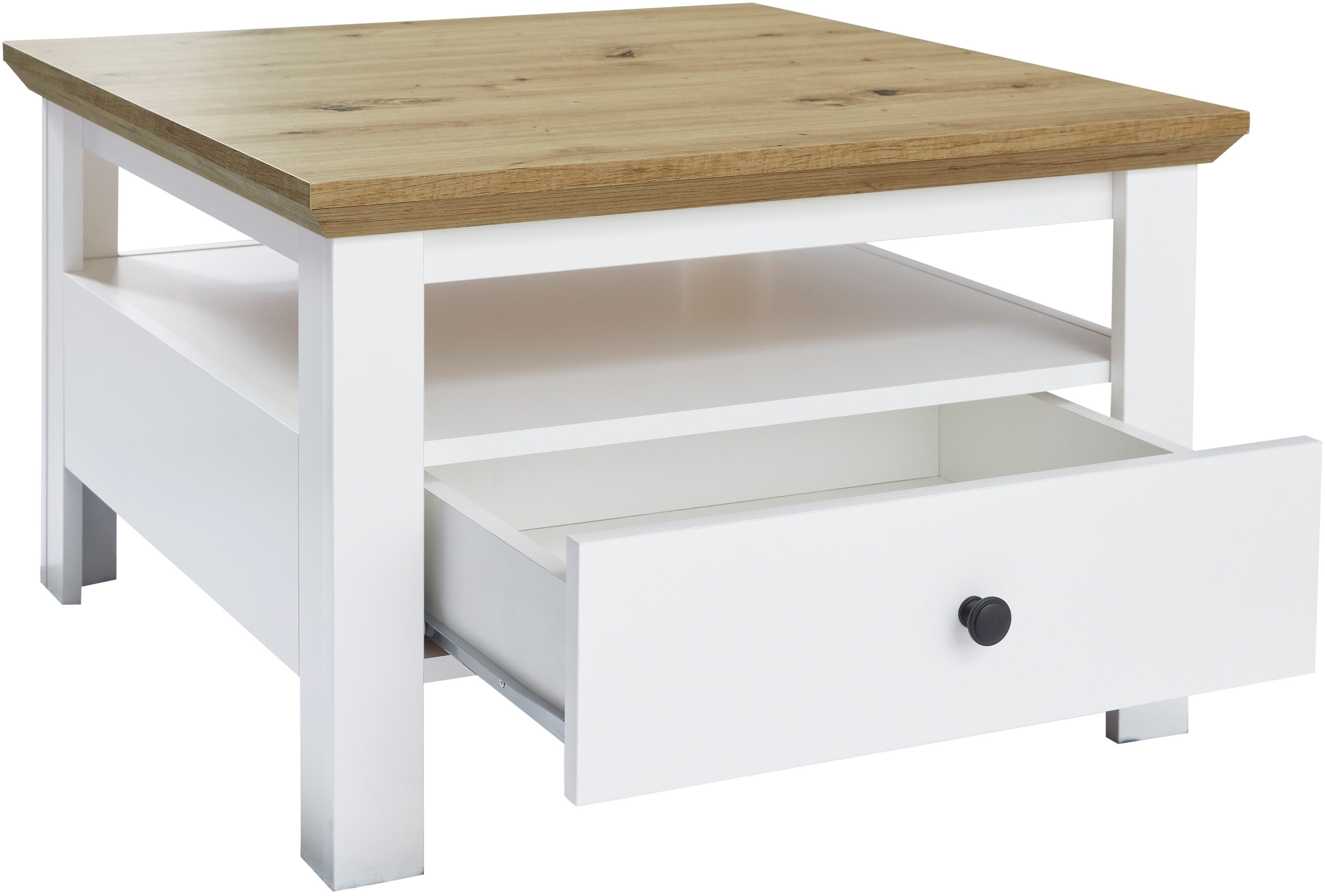 INOSIGN Salontafel Ulm Woonkamertafel in wit/eiken met afgeschuind bovenblad - 70/70 cm