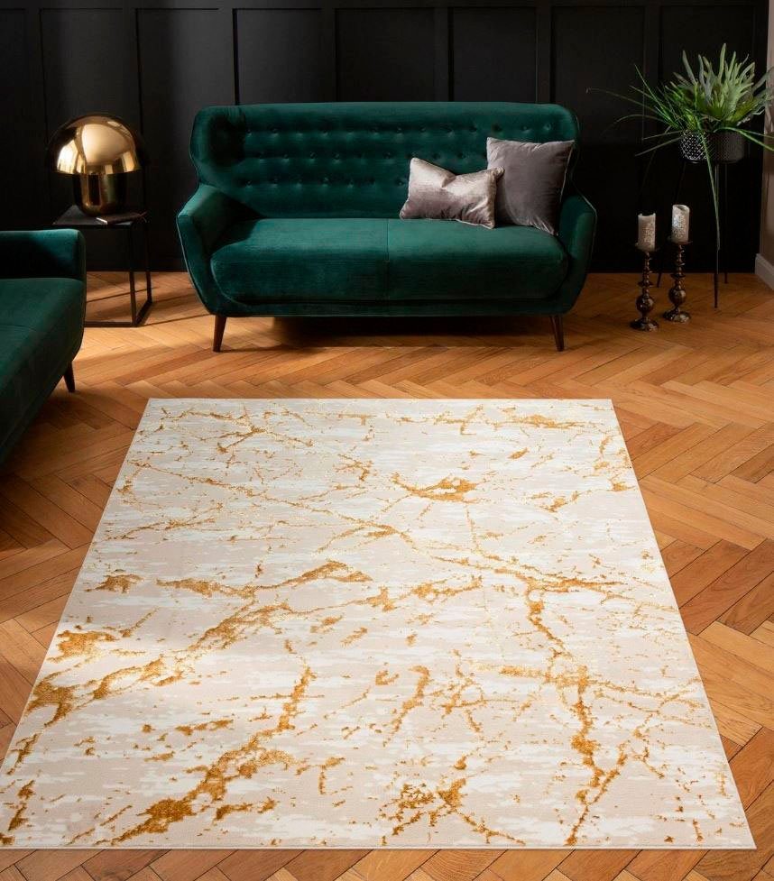 my home Vloerkleed Kalmoes, met krimpgarneffect, hoog-laag modern marmerdesign, laagpolig vloerkleed, zacht
