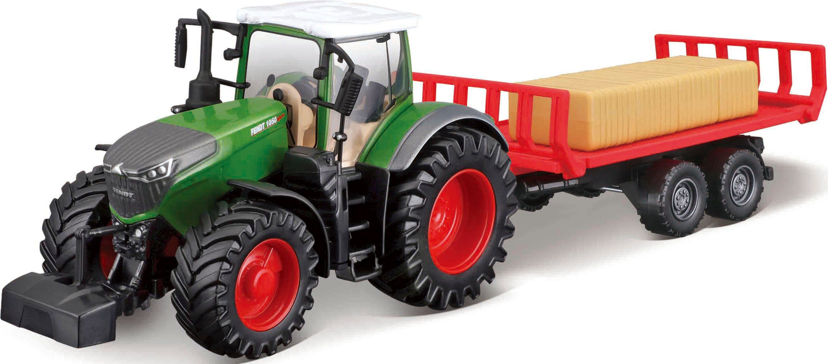 Bburago Speelgoed-tractor Farmland, Fendt vario 1050 met hooibaal-bestelwagen