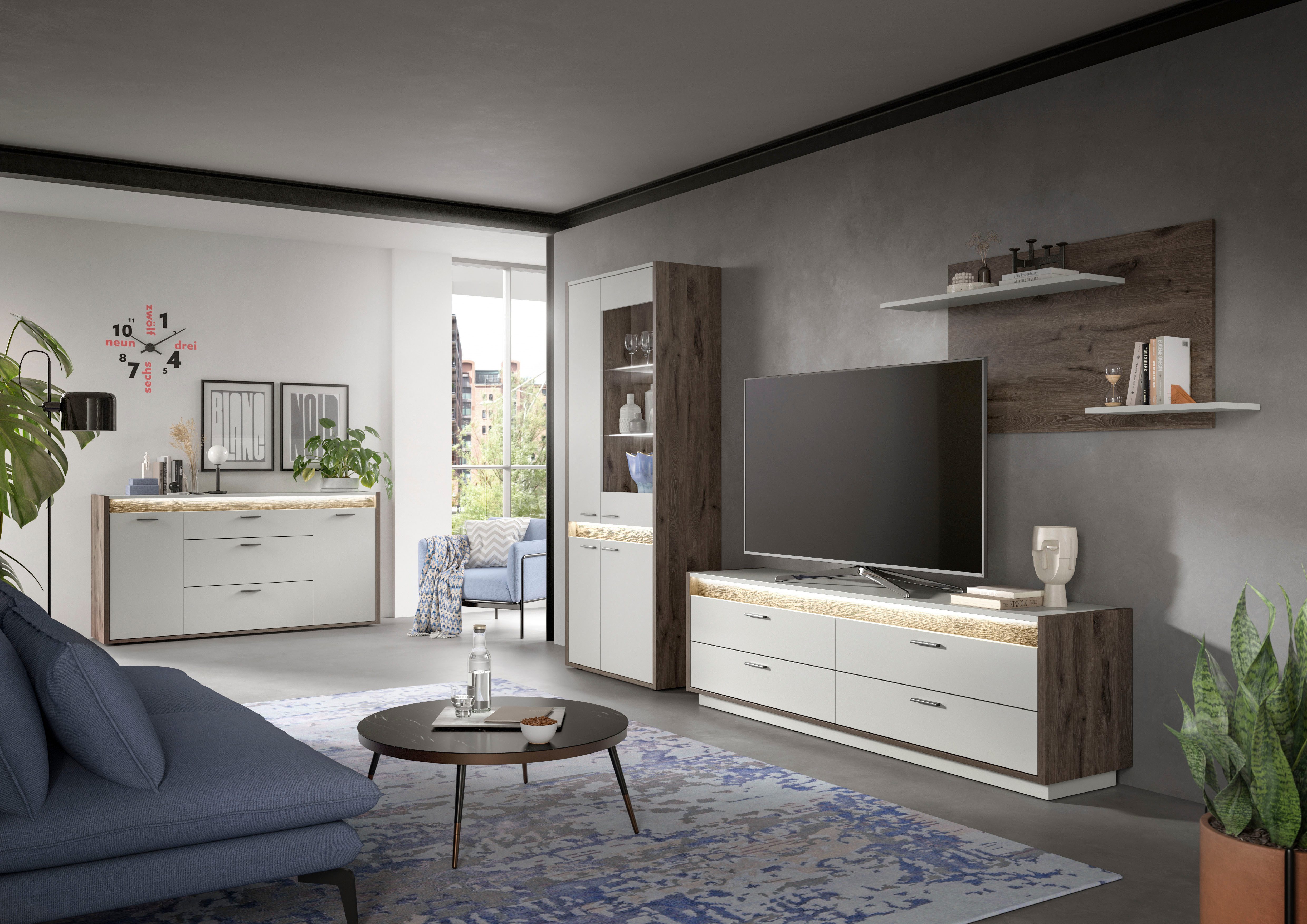 INOSIGN Wandmeubel Treviso, Breedte 299 cm, bestaand uit: 1x Vitrine, 1x Lowboard en (3-delig)
